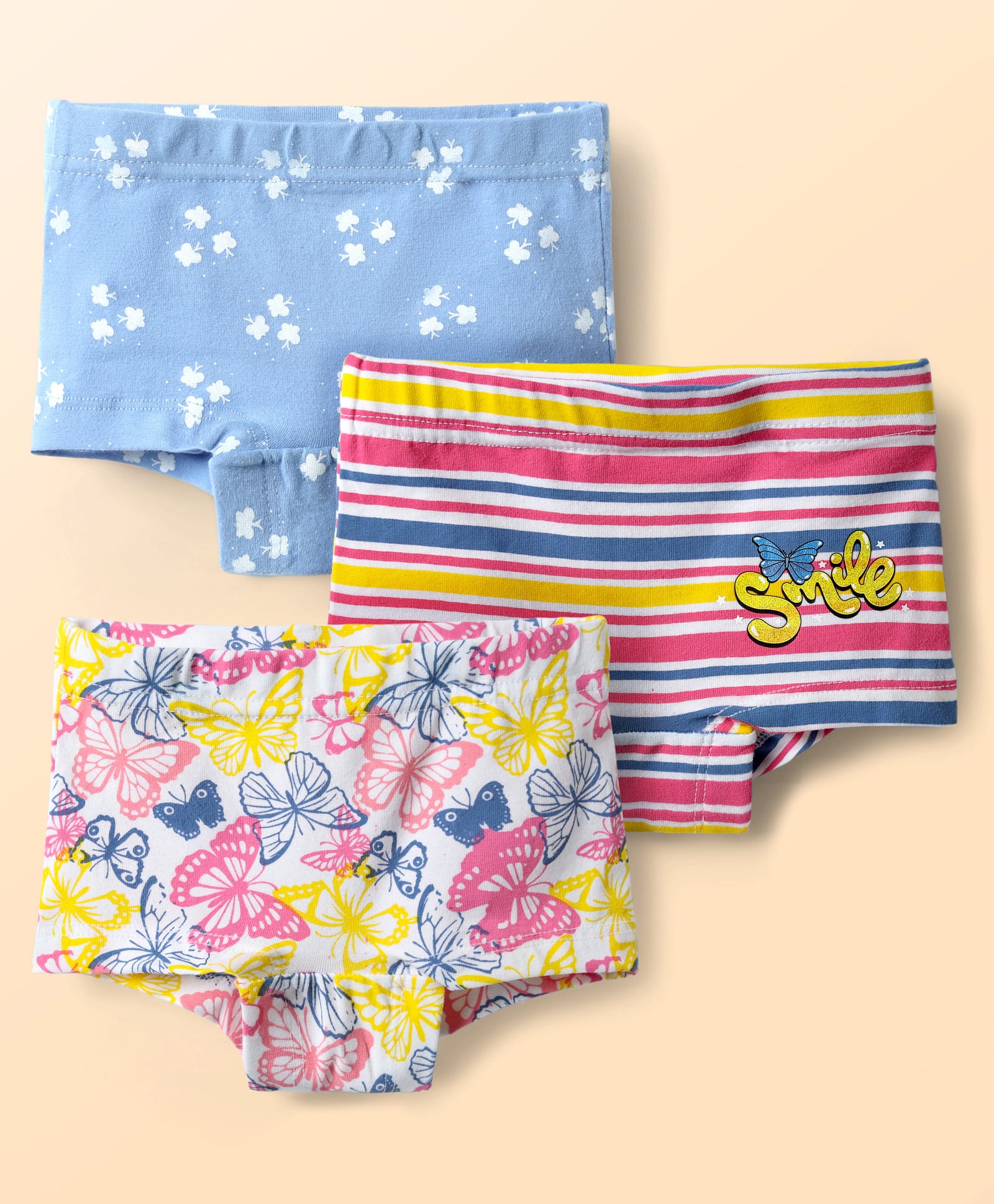 Bodycare Cotton Knit Shorts with Floral Print & Stripes Pack of 3 - Light Blue & Dark Pink-image-42