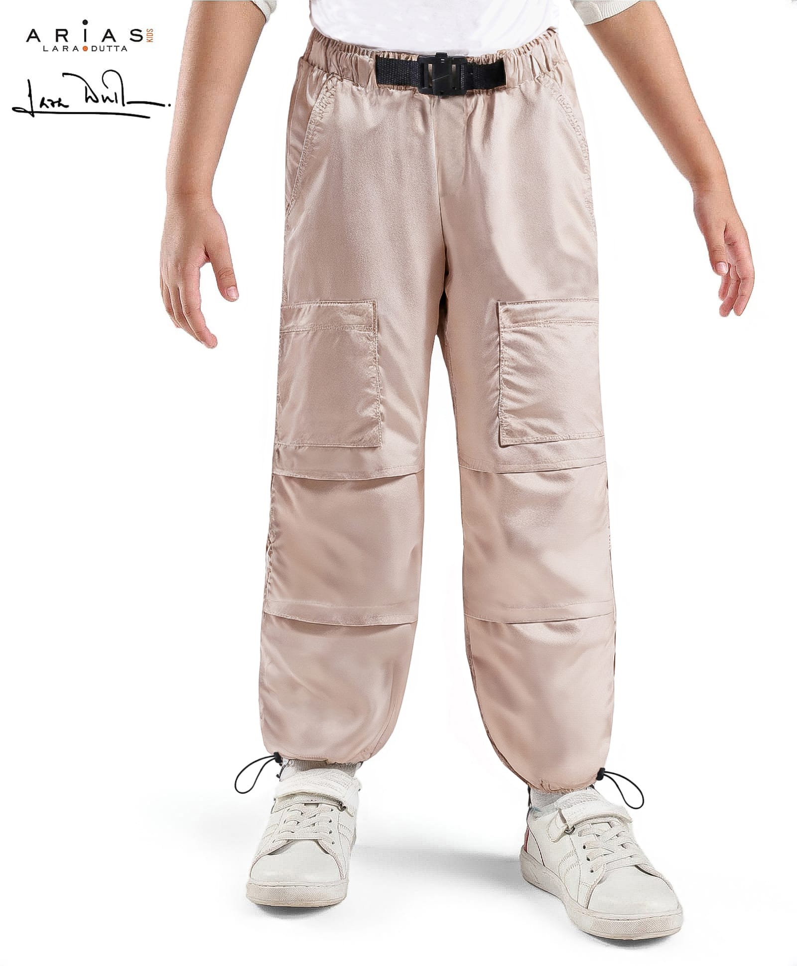 arias by lara dutta Arias Cotton Woven Full Length Trouser with Cargo Pockets & Belt Detailing - Beige-picture-16