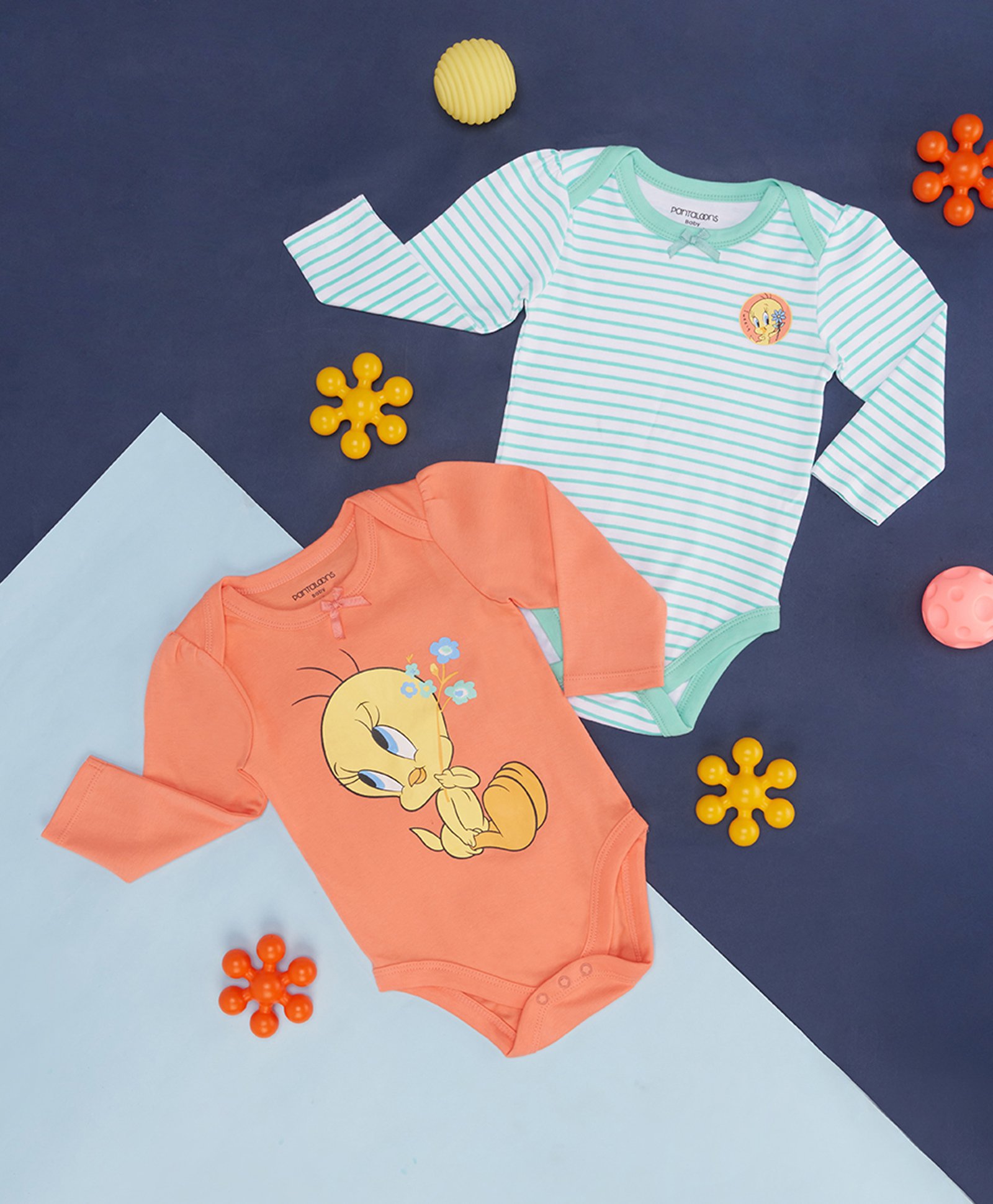 Pantaloons Baby Pack Of 2 Cotton Warner Bros Featuring Full Sleeves Tweety Character Printed Onesies - Multi Colour-image-49