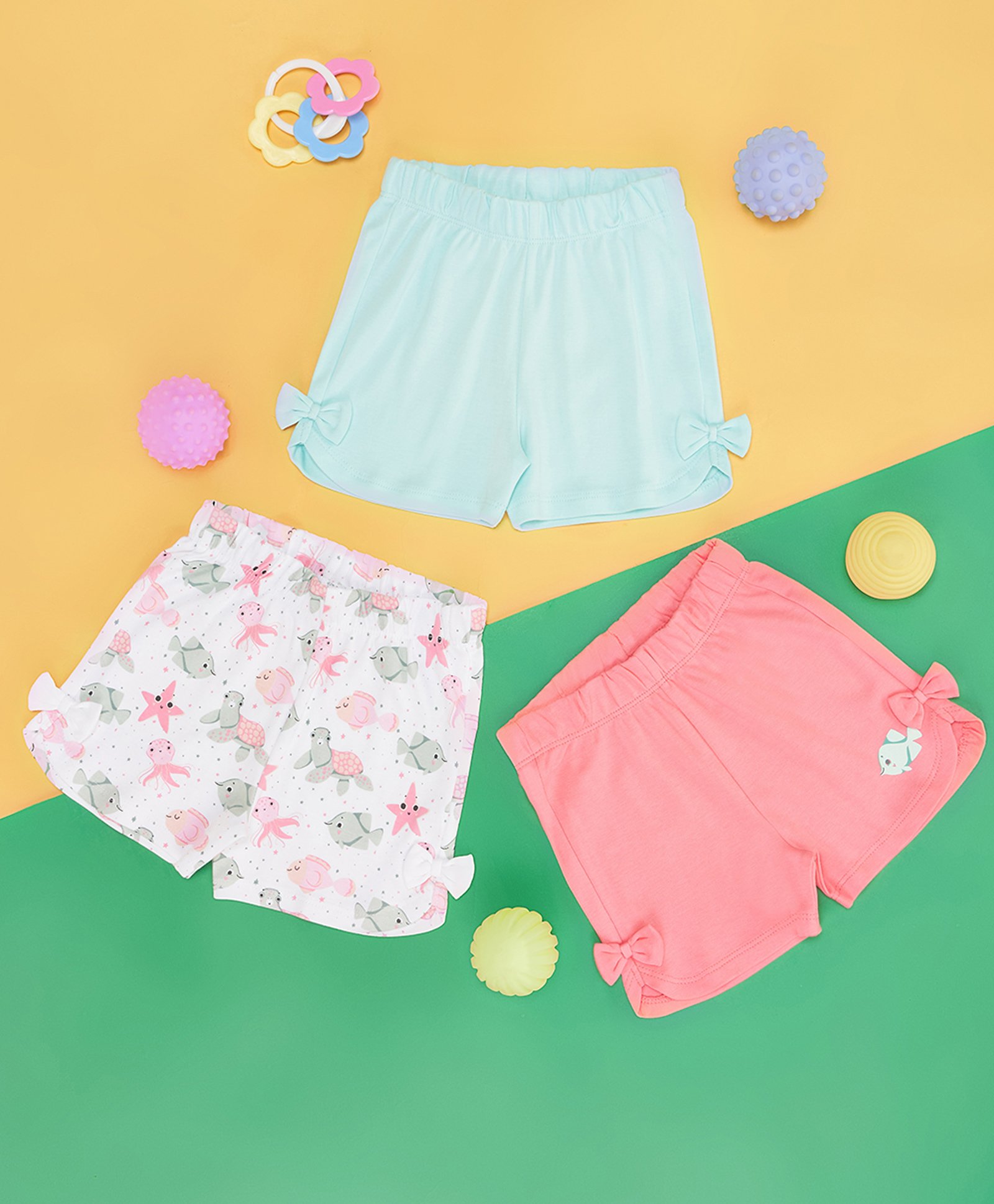 Pantaloons Baby Cotton Pack Of 3 Fishes Printed & Bow Applique Detailed Shorts - Multi Colour-image-23