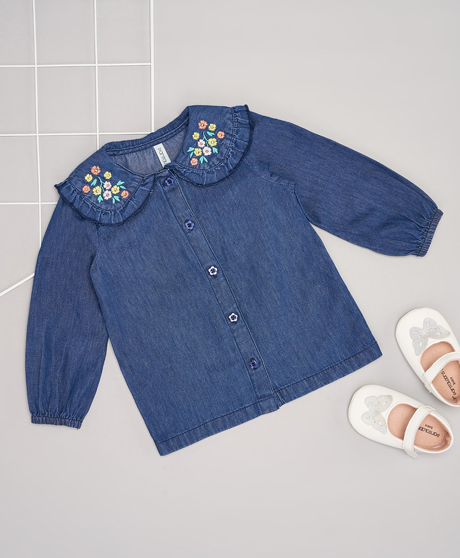 Pantaloons Baby Cotton Full Sleeves Floral Embroidered Shirt Style Top - Navy Blue-picture-13