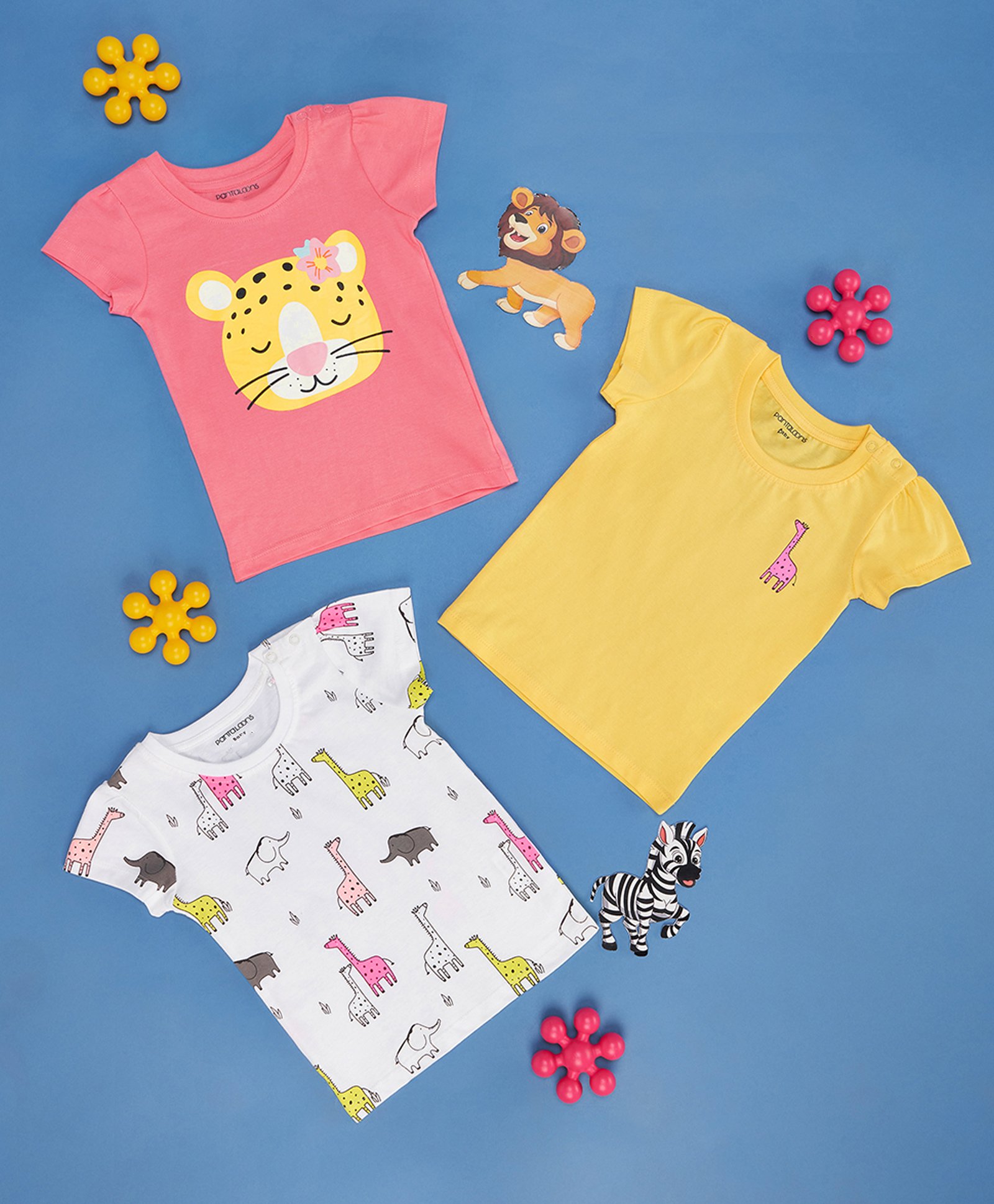 Pantaloons Baby Cotton Pack of 3 Half Sleeves Animals Printed Tees - Multi Colour-image-4
