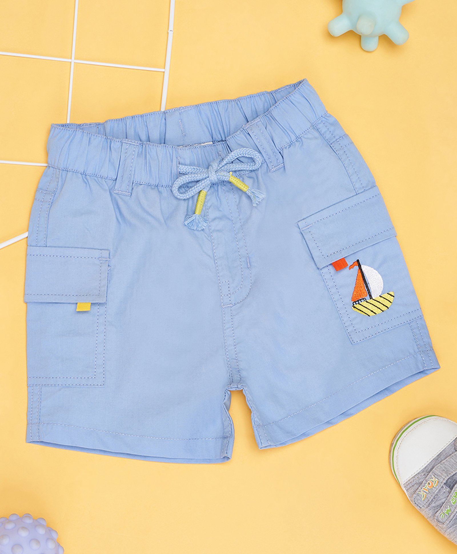 Pantaloons Baby Cotton Boat Embroidered Shorts - Sky Blue-image-46