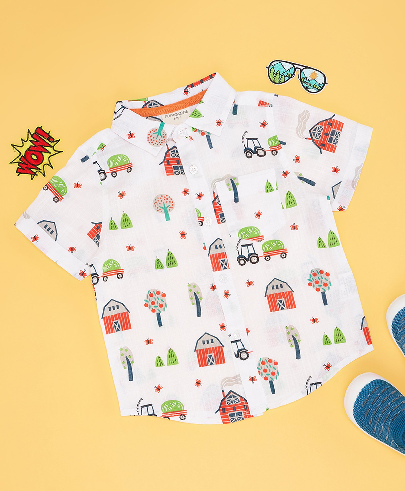 Pantaloons Baby Cotton Half Sleeves Farm Printed Shirt - White-image-26