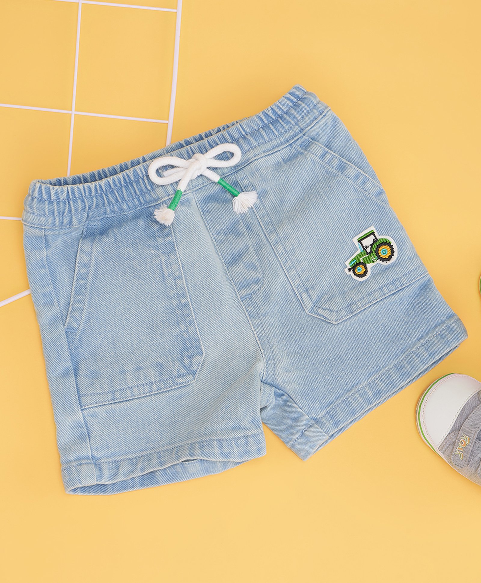 Pantaloons Baby Tractor Patch Detailed Shorts - Light Blue-picture-14