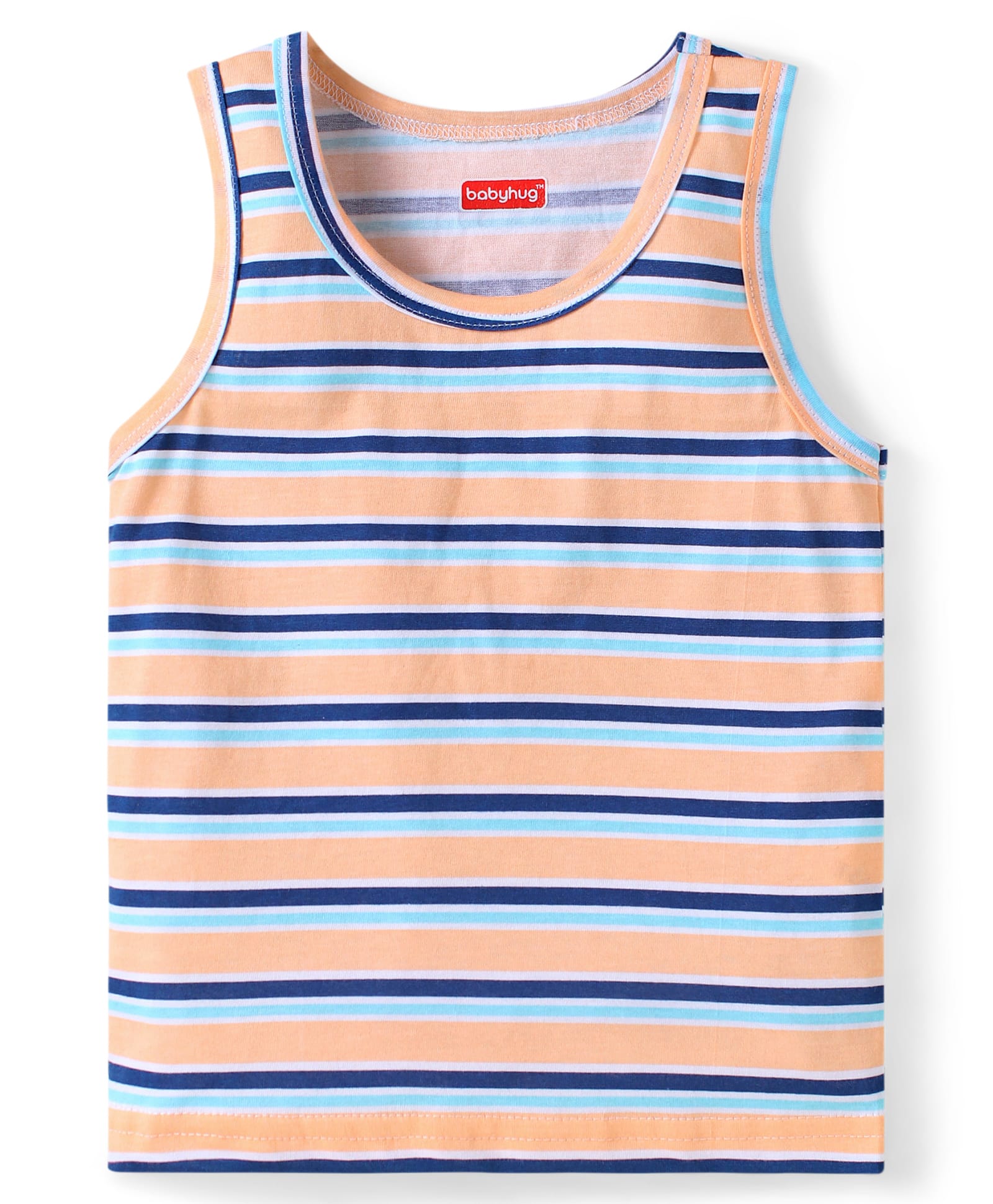 Babyhug 100 % Cotton Knit Sleeveless Sando with Stripes - Blue & Peach-picture-25