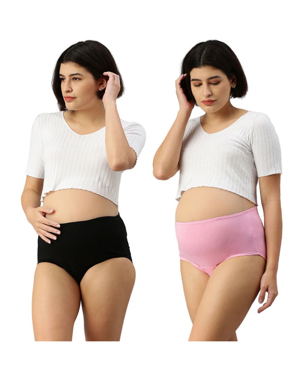 Morph Cotton Spandex Pack Of 2 Solid Maternity Hygiene Panties - Black & Light Pink-picture-12