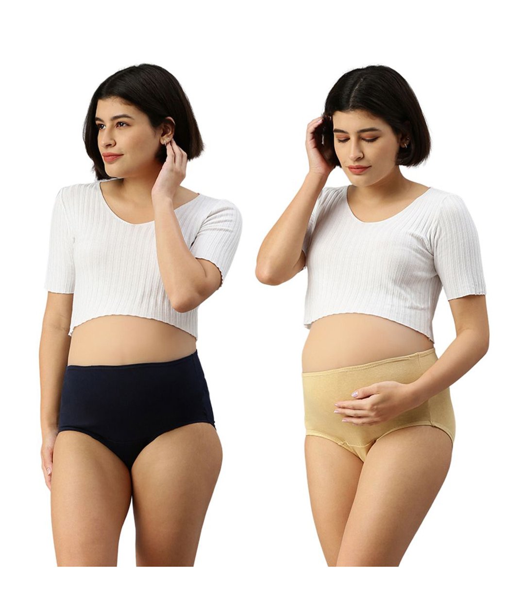 Morph Cotton Spandex Pack Of 2 Solid Maternity Hygiene Panties - Navy Blue & Skin-picture-25