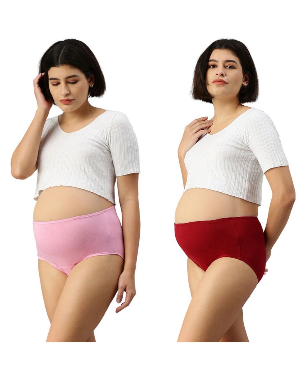 Morph Cotton Spandex Pack Of 2 Solid Maternity Hygiene Panties - Light Pink & Maroon-picture-26