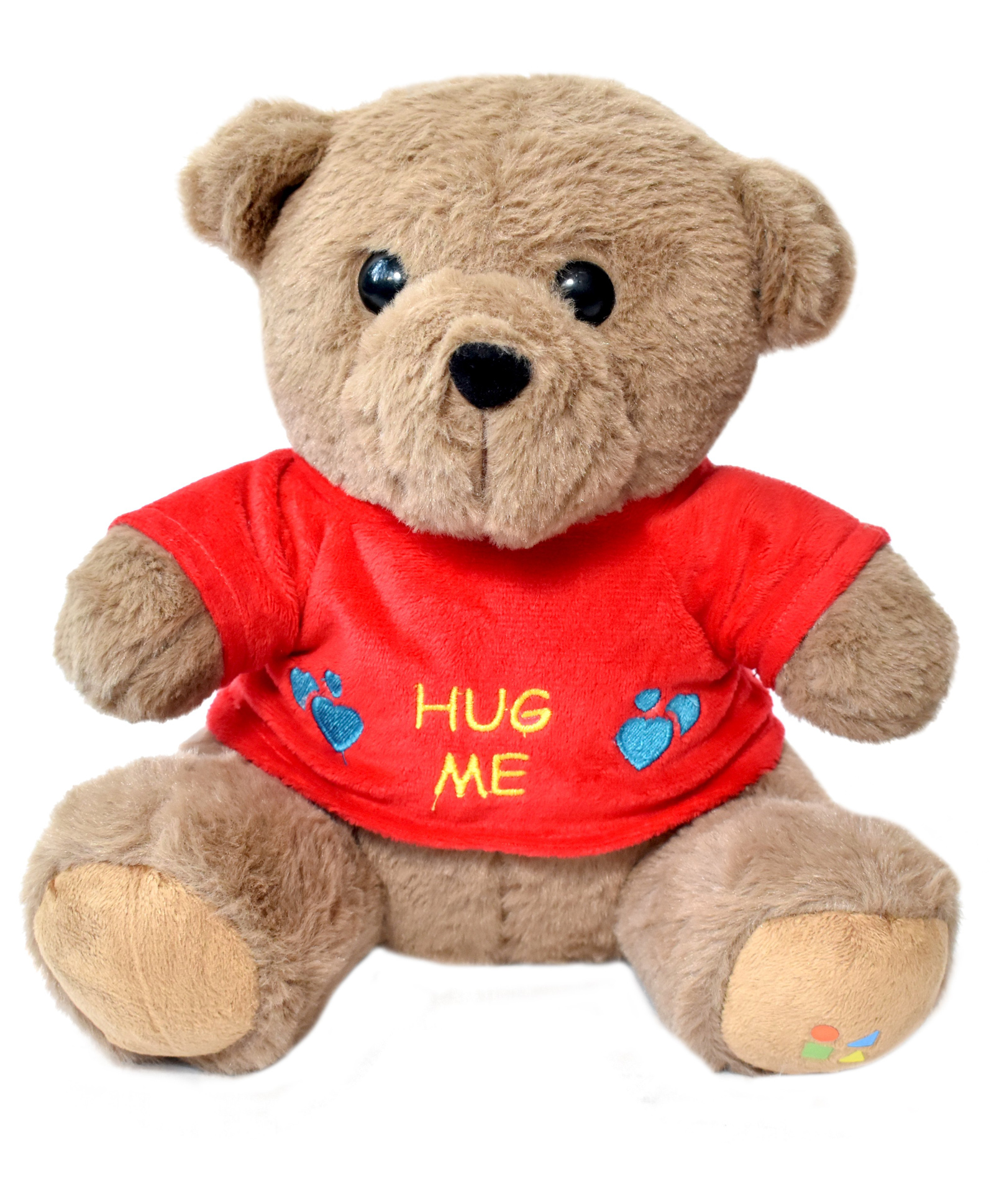 SHAPZE Cheeky Teddy Bear Fuzzy Dark Beige with Red T-Shirt Height 25 cm-image-7