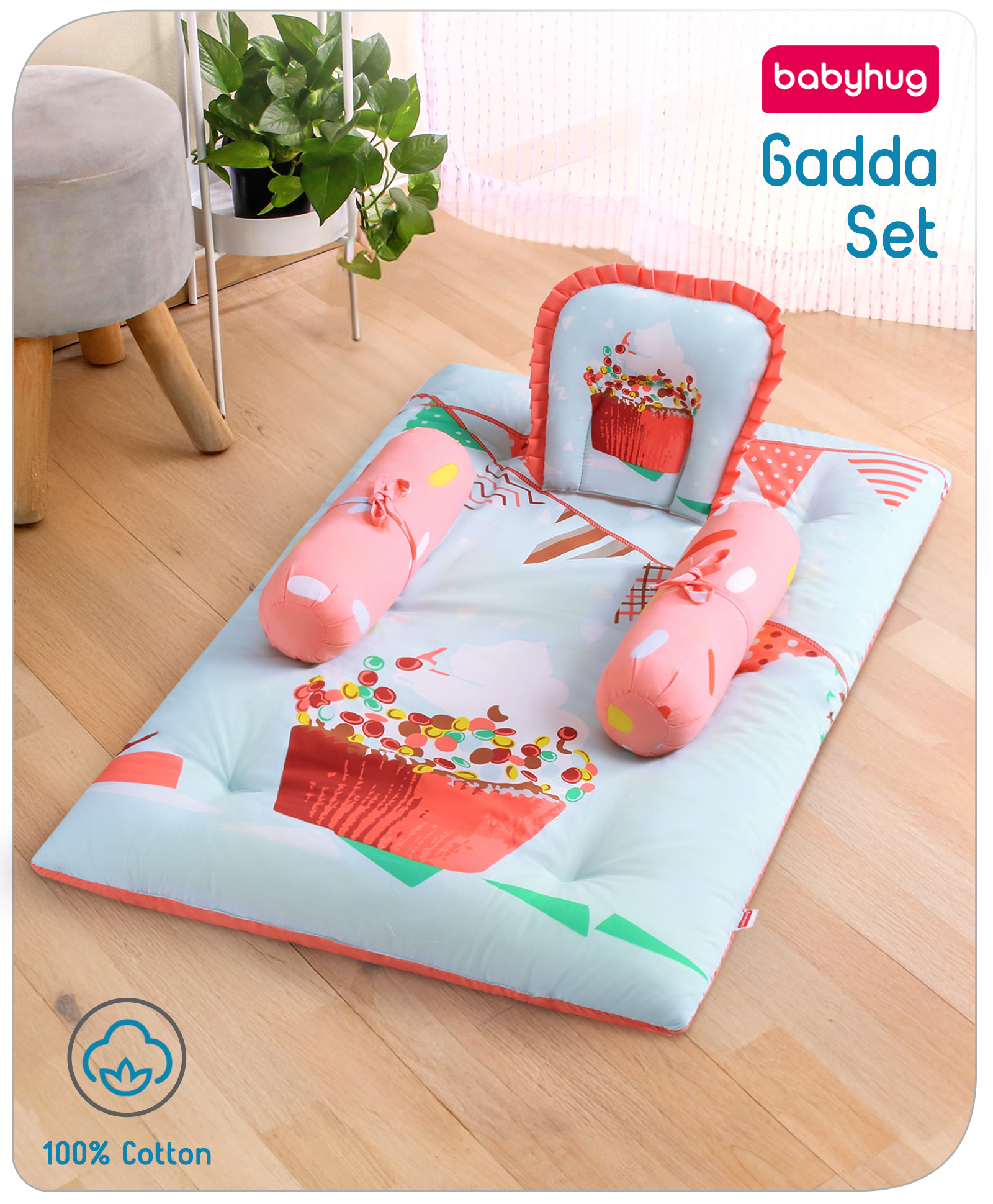 Babyhug 100% Cotton Digital Print Bedding Set Party Theme - Pink-image-25