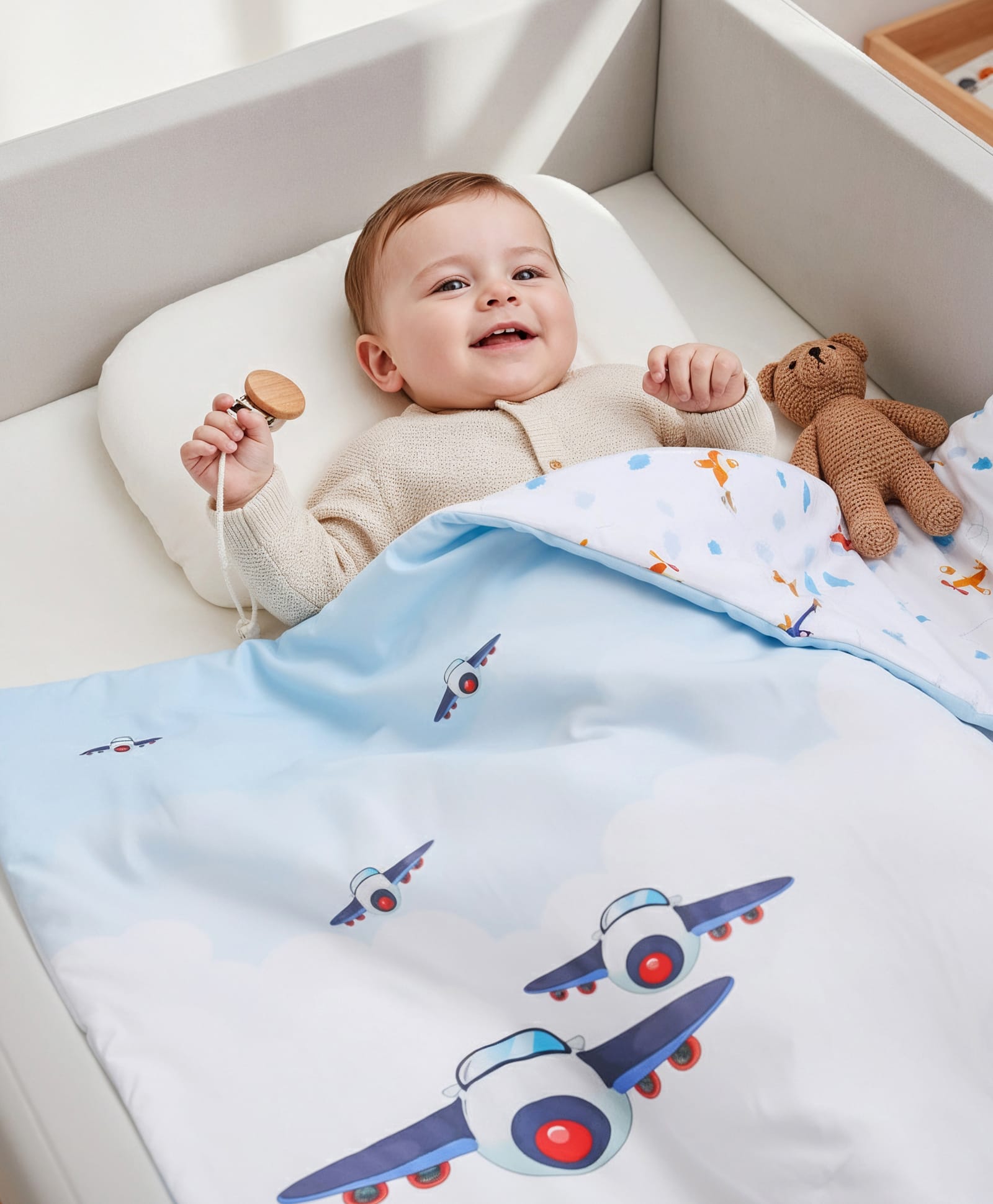 Babyhug Cotton Digital Print Quilt Aeroplane Theme - White-image-18
