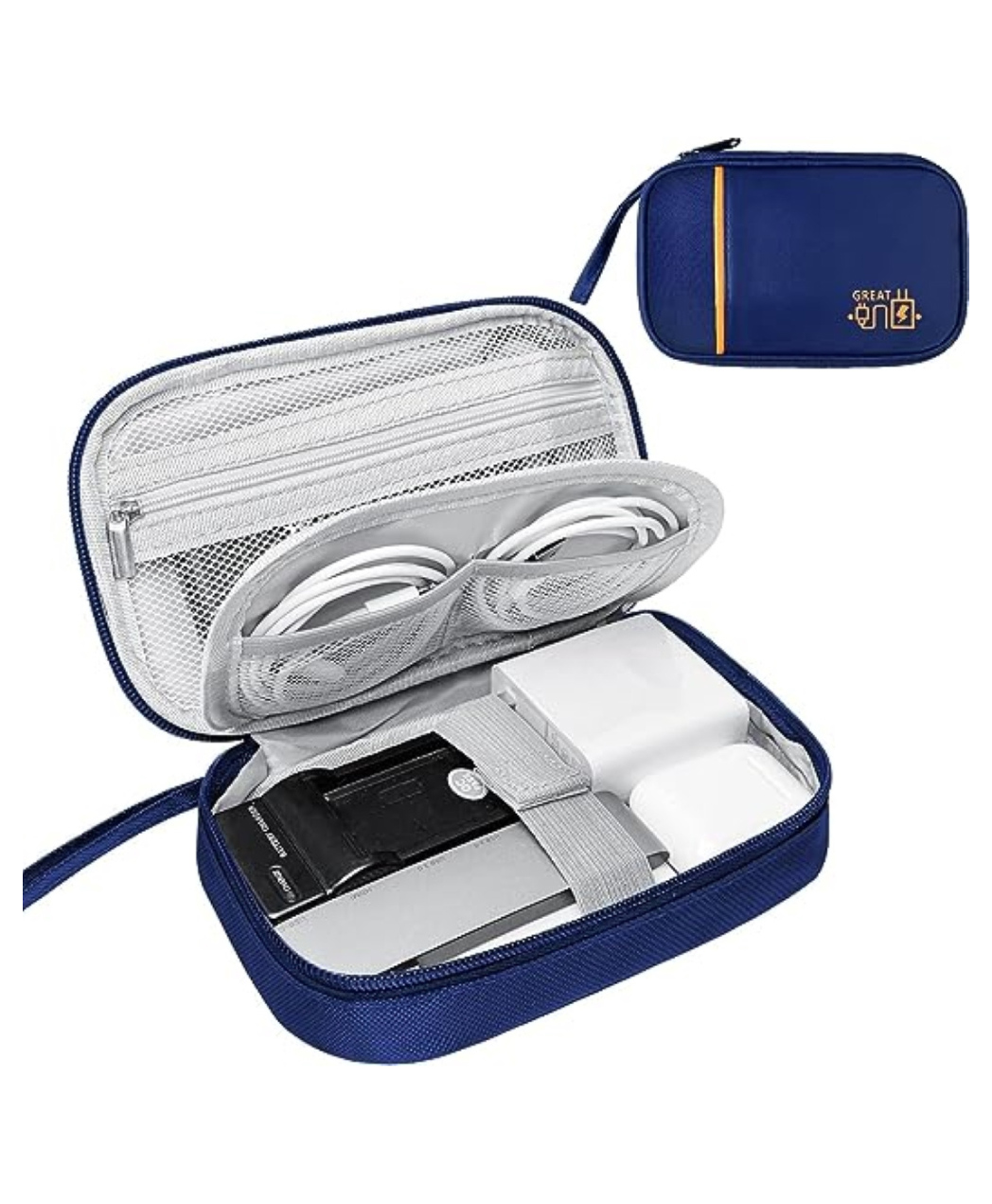 Uninest Polyester Electronics Accessories Organizer Bag, Double Layer Electronics Organizer Portable Storage Case for Cable, Cord, Charger, Adapter, Power Bank, Hard Drives (Navy Blue)-image-30