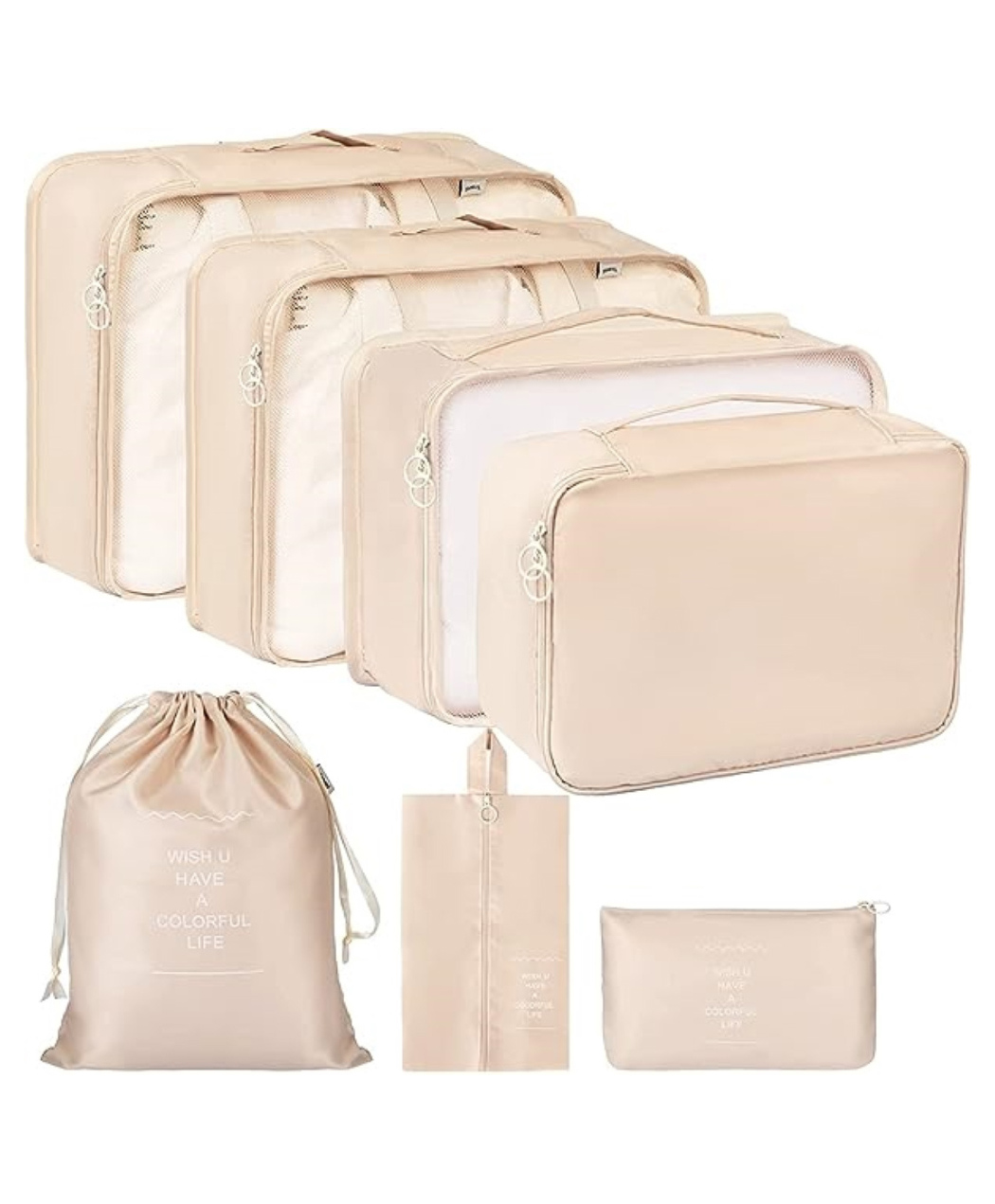 Uninest 7 Pcs Set Packing Cubes for Travel with Laundry Bag, Lightweight Luggage Organizers Bags for Clothes, Cosmetics, Underwear, Shoes for Men & Women (Beige)-picture-23