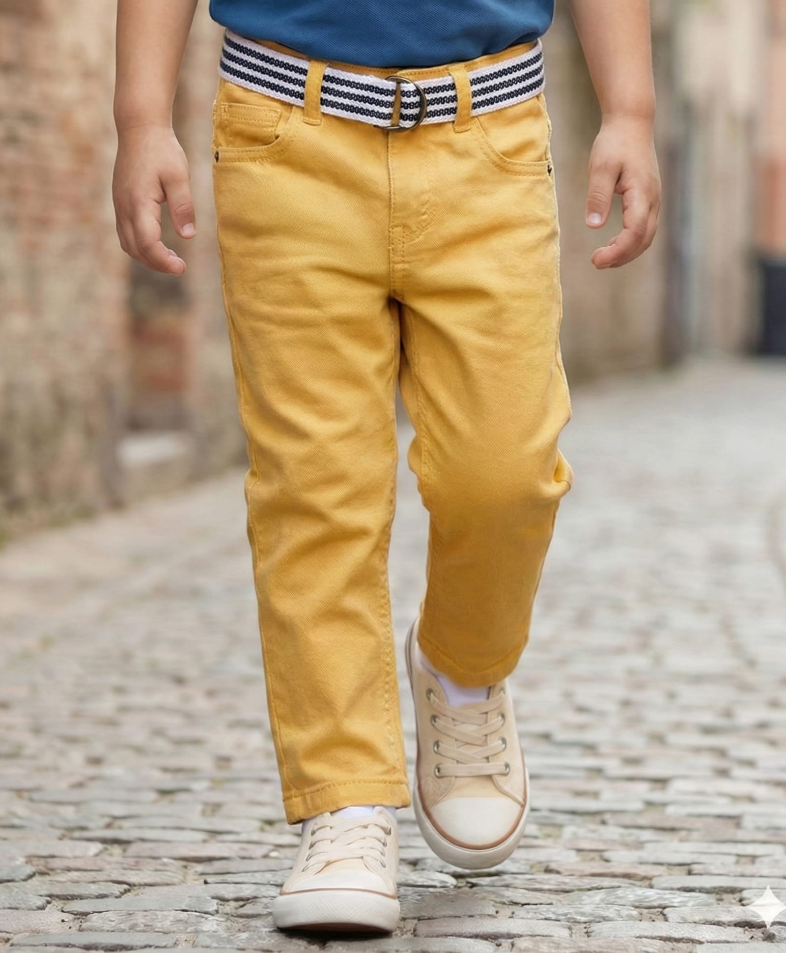Babyhug Denim Full Length Washed Jeans With Stretch & Belt - Yellow-picture-28