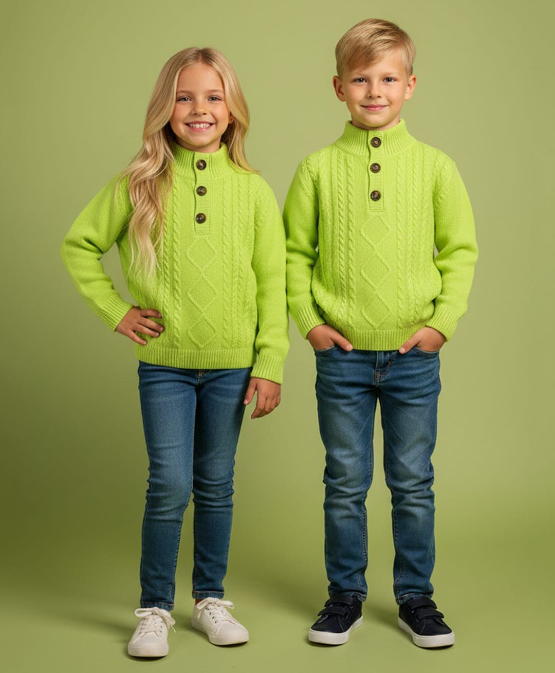 Cherry Crumble By Nitt Hyman Viscose Full Sleeves Cable Knit Designed Sweater - Neon Green-image-48