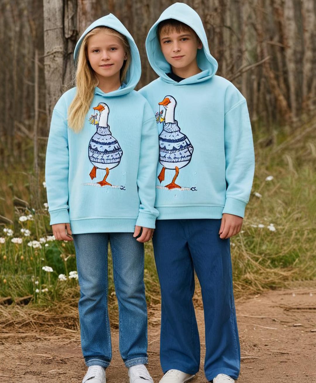 Cherry Crumble By Nitt Hyman Full Sleeves Duck Embroidered Hoodie - Sky Blue-picture-30