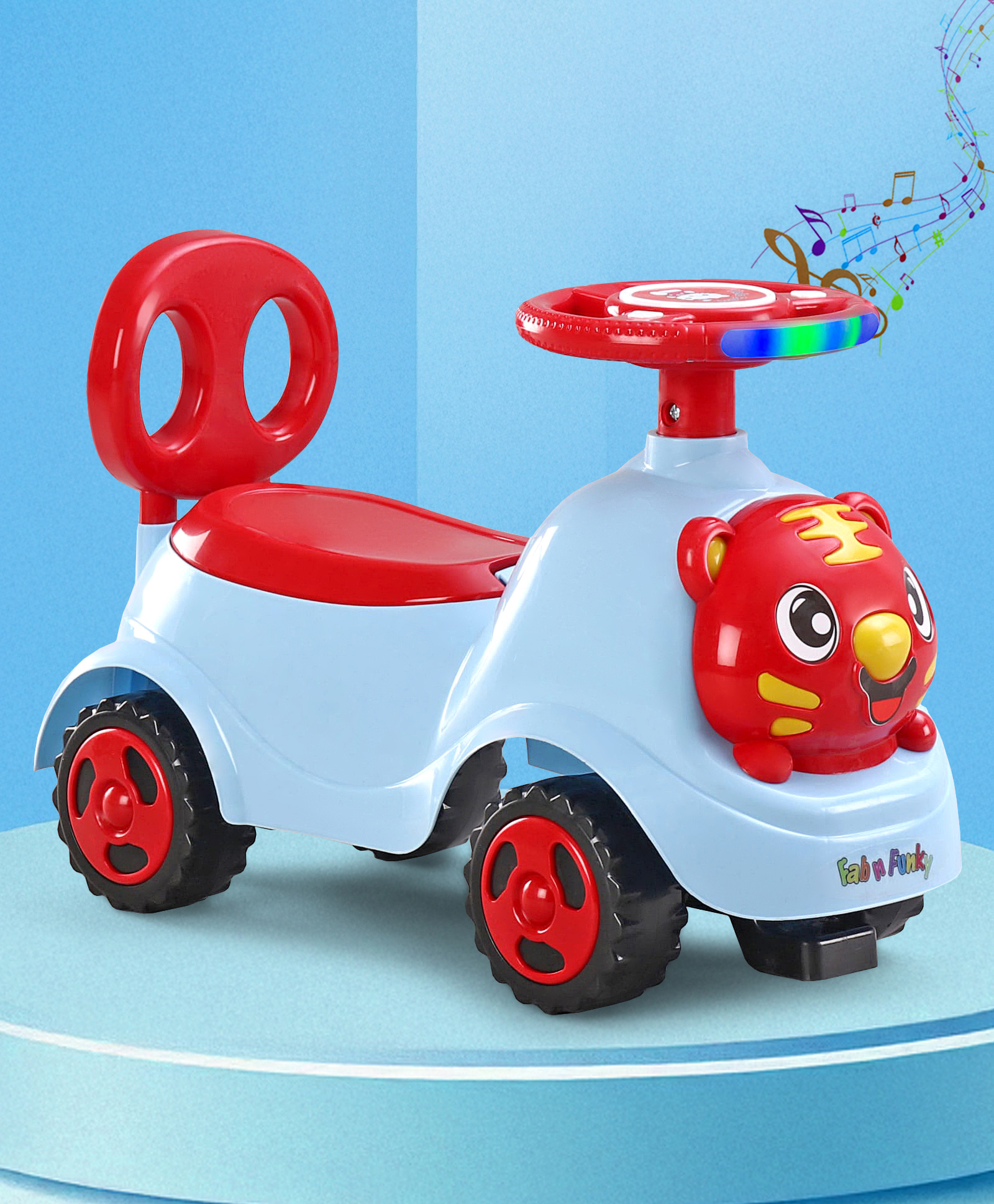 Baby Tiger Manual Ride-On with LED Lights & Music and Under Seat Storage -Blue & Red-image-35