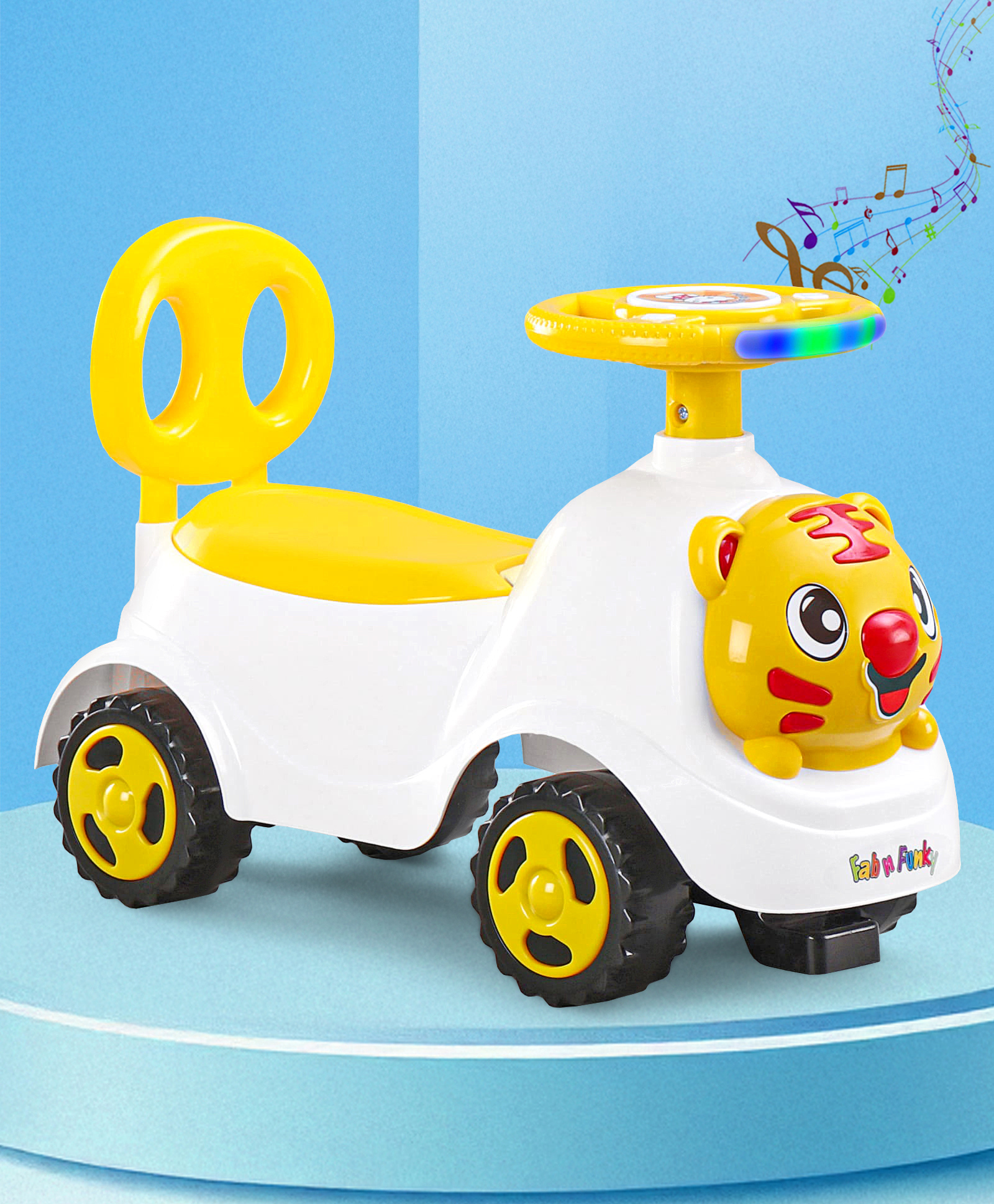 Baby Tiger Manual Ride-On with LED Lights & Music and Under Seat Storage -Yellow & White-image-20
