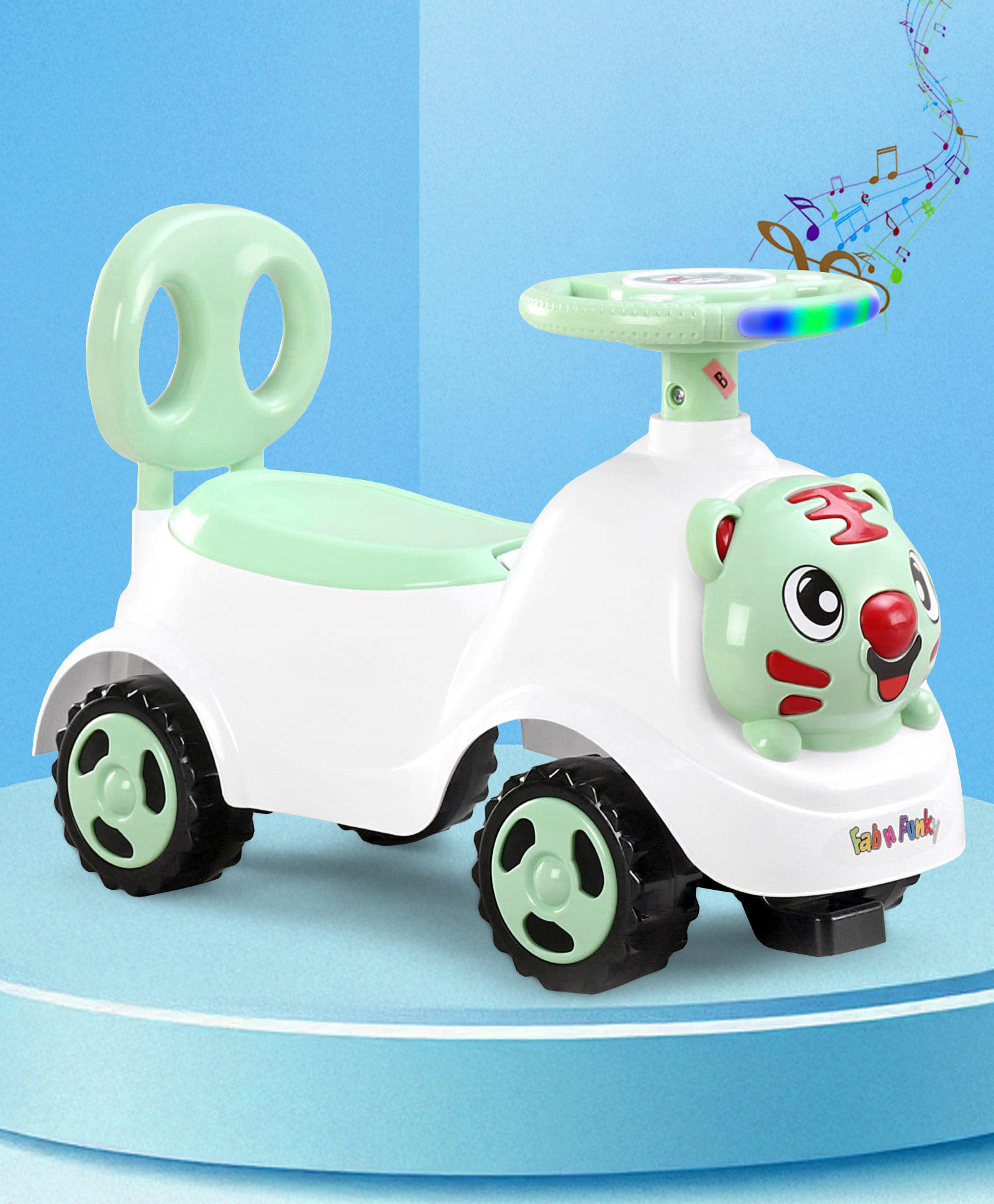 Baby Tiger Manual Ride-On with LED Lights & Music and Under Seat Storage - Light Green & White-image-29