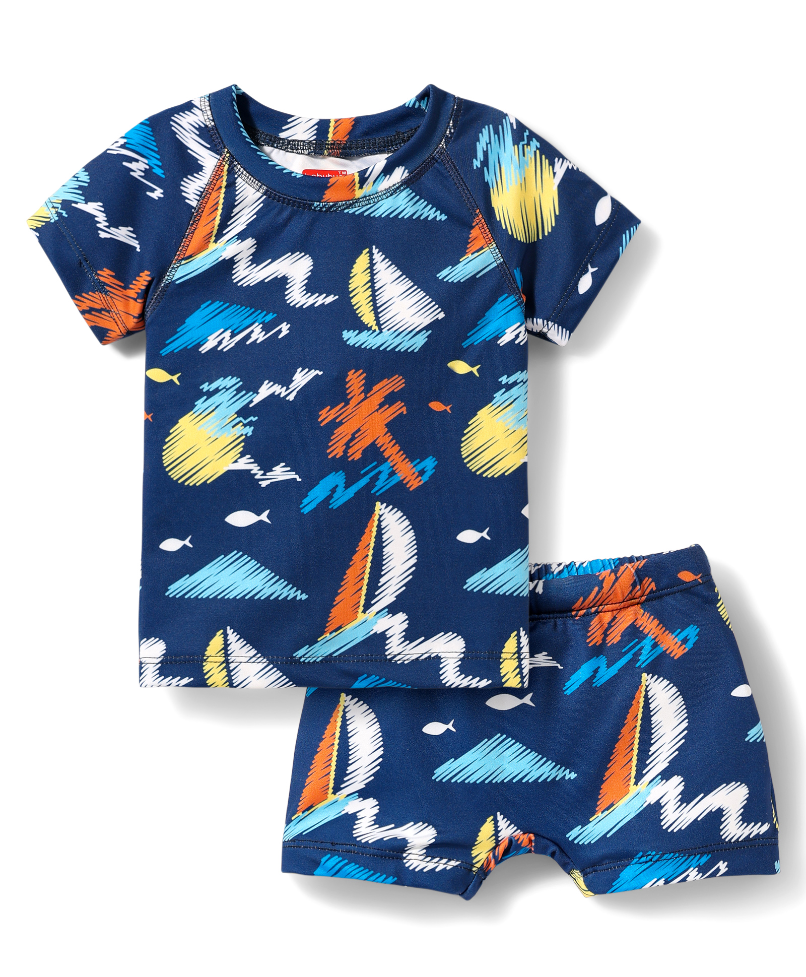 Babyhug Cotton Water Repellant Half Sleeves Two Piece Swimming Suit - Navy Blue-picture-36