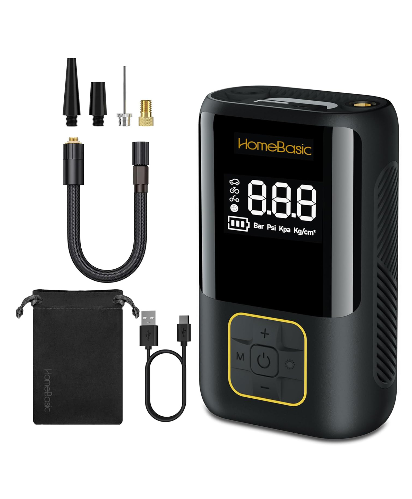 HOMEBASIC Air Master Cordless Tyre Inflator Air Pump for Car & Bikes| Upto 150 PSI, Rechargeable 4000mAh Battery, Digital Display, Preset Modes, Auto Shut-Off, Multiple Nozzles, Flashlight & Powerbank-picture-33