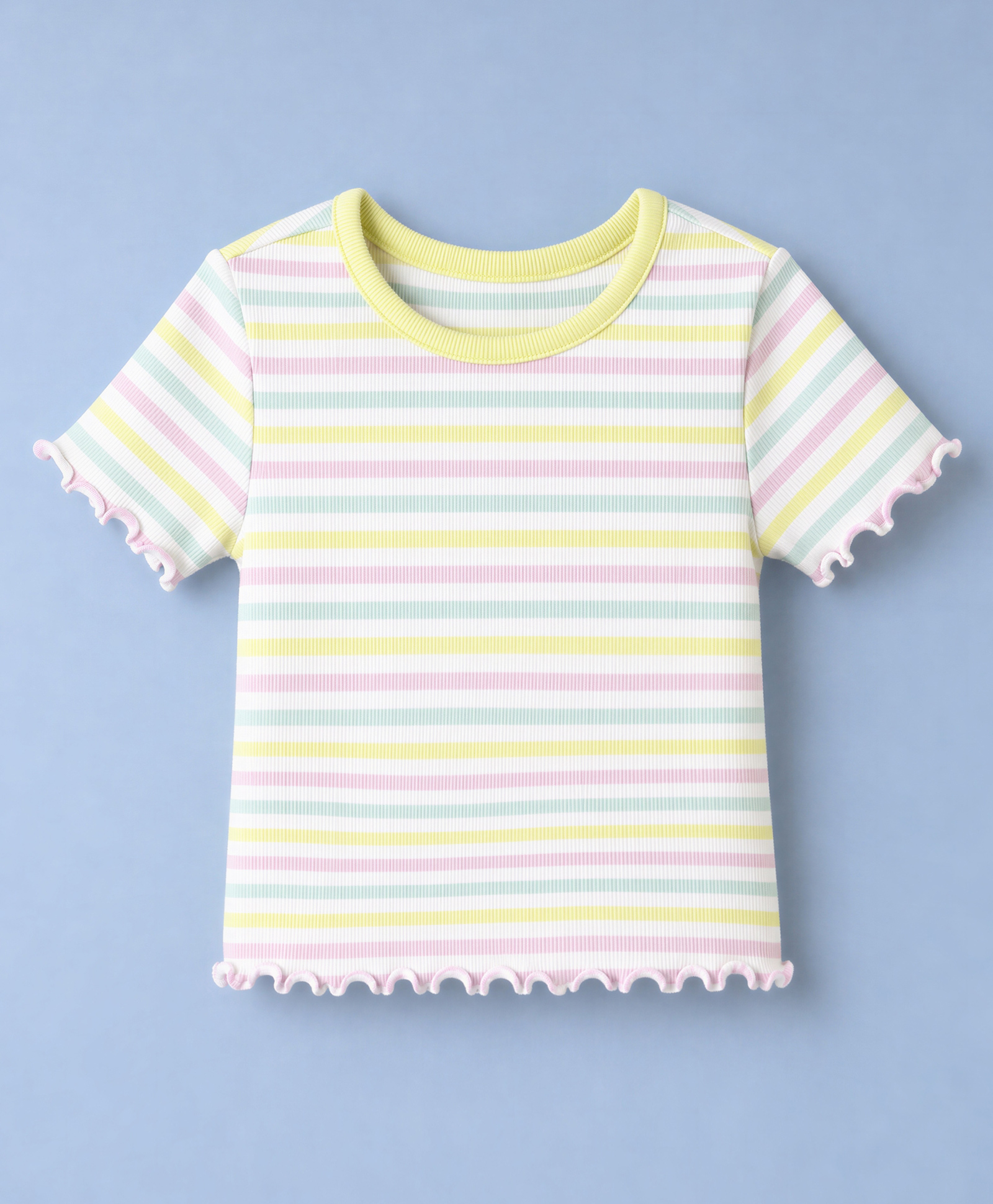 UCB Cotton Rib Knit T-Shirt with Half Sleeves and Striped Print - White-picture-19