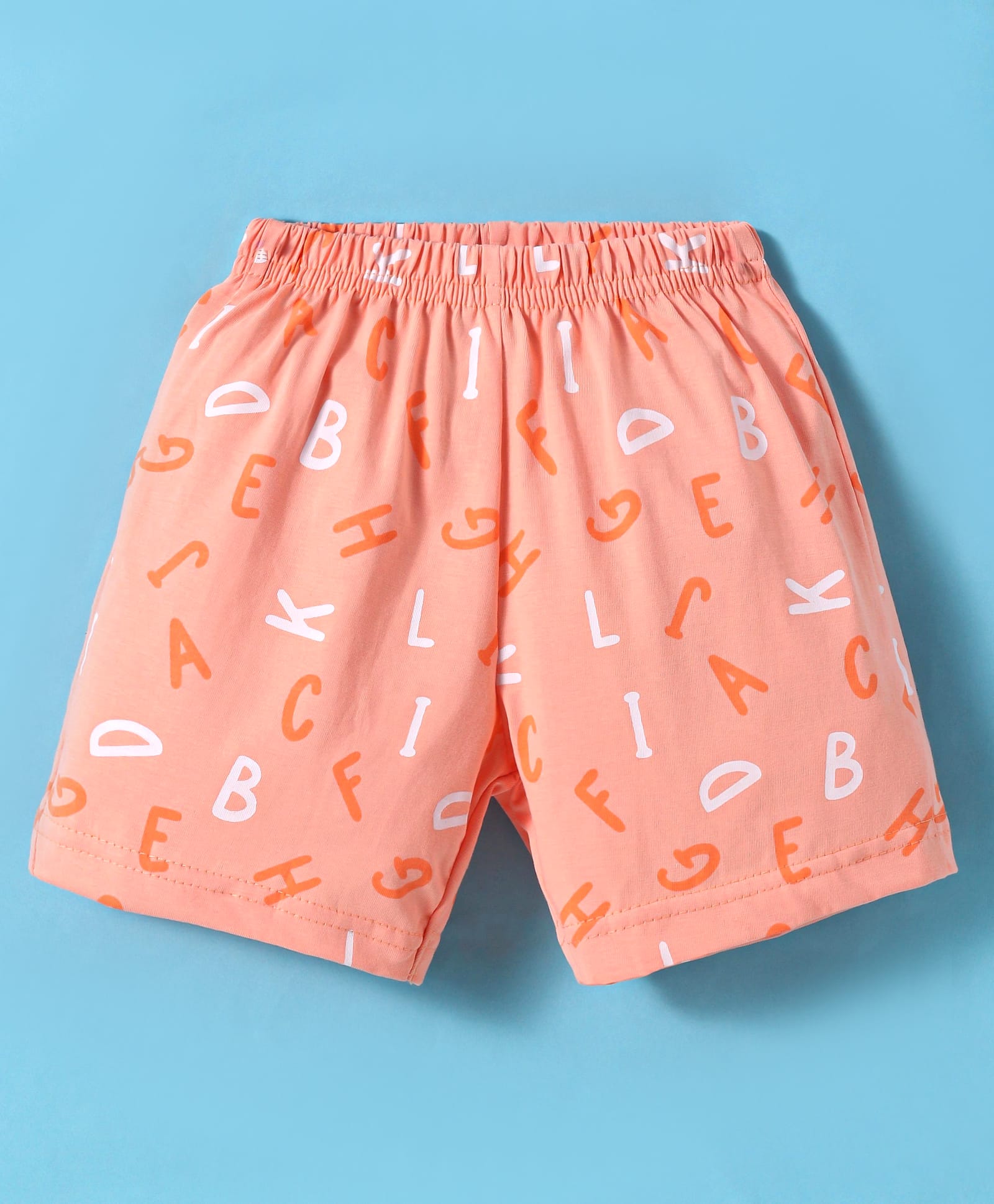 Tango Single Jersey Knee Length Shorts With Alphabet Text Print - Peach-picture-26
