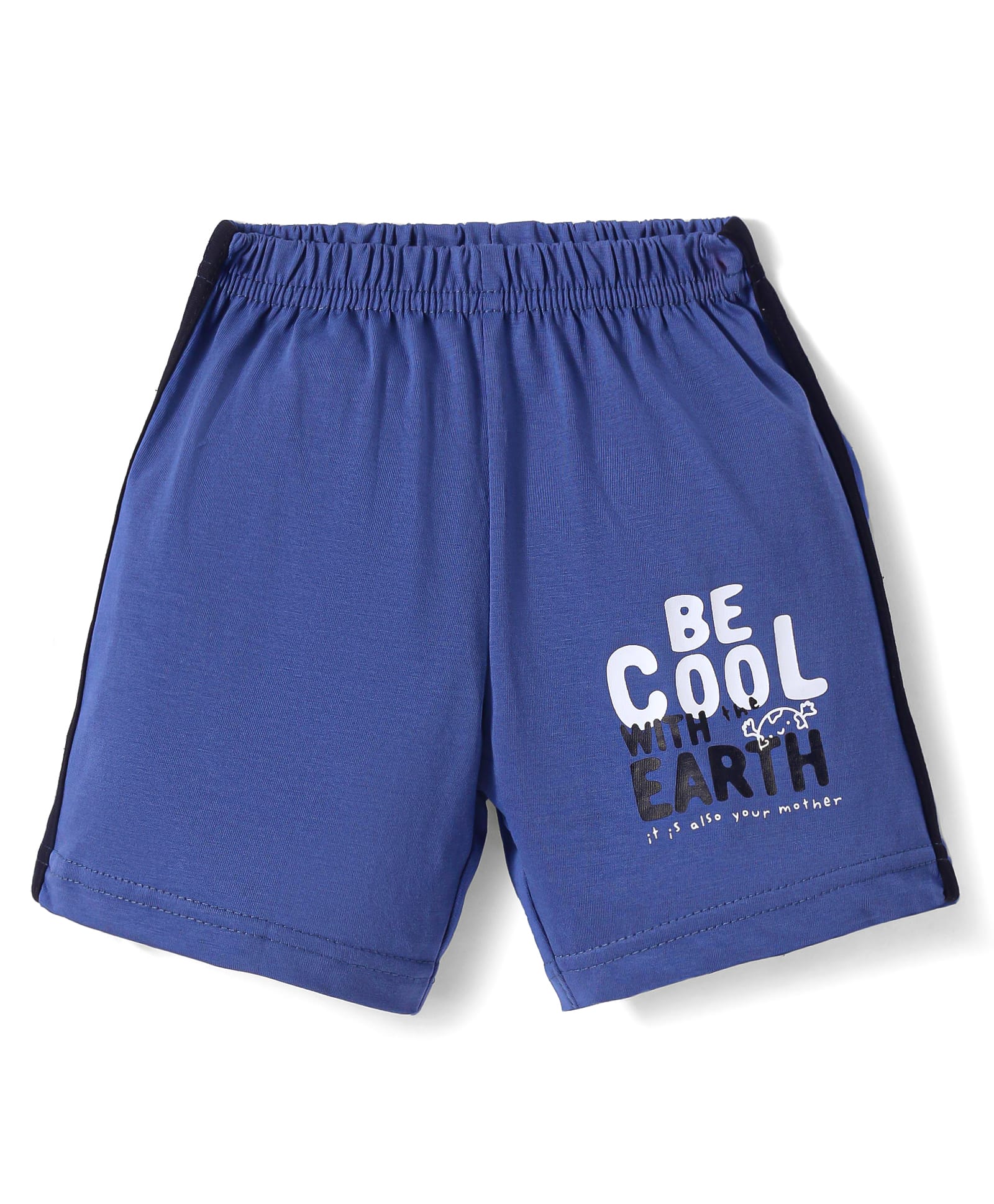 Tango Single Jersey Knee Length Shorts With Be Cool Text Print - Blue-image-11