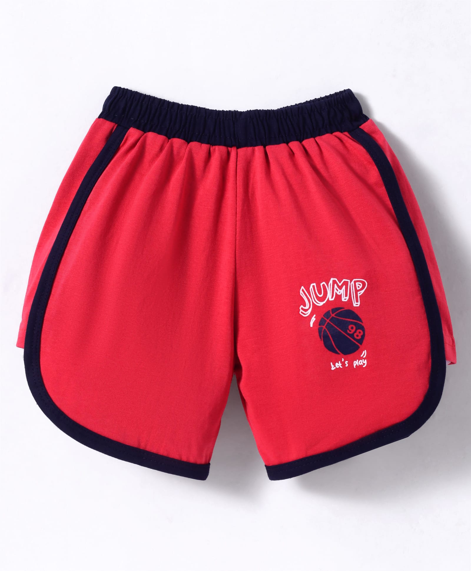 Tango Single Jersey Knit Above Knee Length Shorts with Lets Play Text Print -Red-image-14