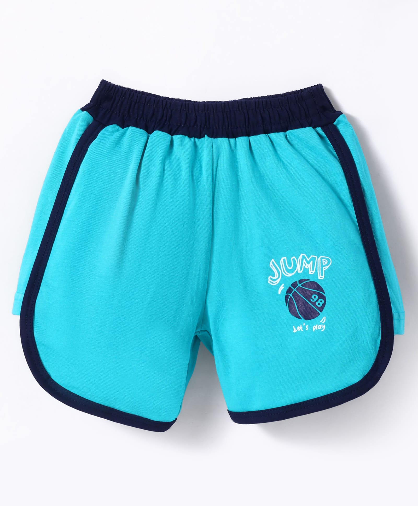 Tango Single Jersey Knit Above Knee Length Shorts with Lets Play Text Print - Turquoise-image-16