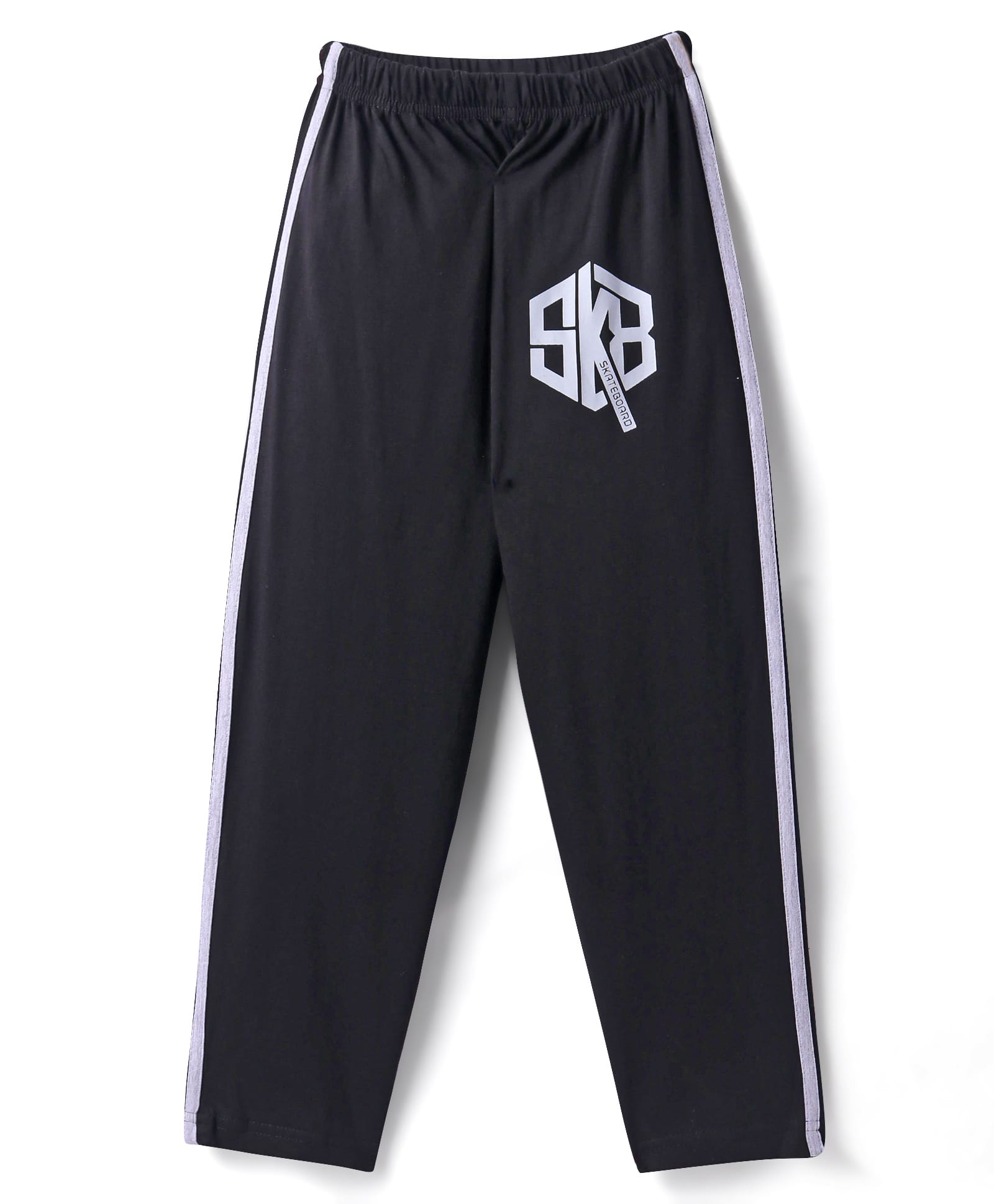Taeko Single Jersey Knit Full Length Track Pant with Text Print & Tape Detailing - Black-picture-23