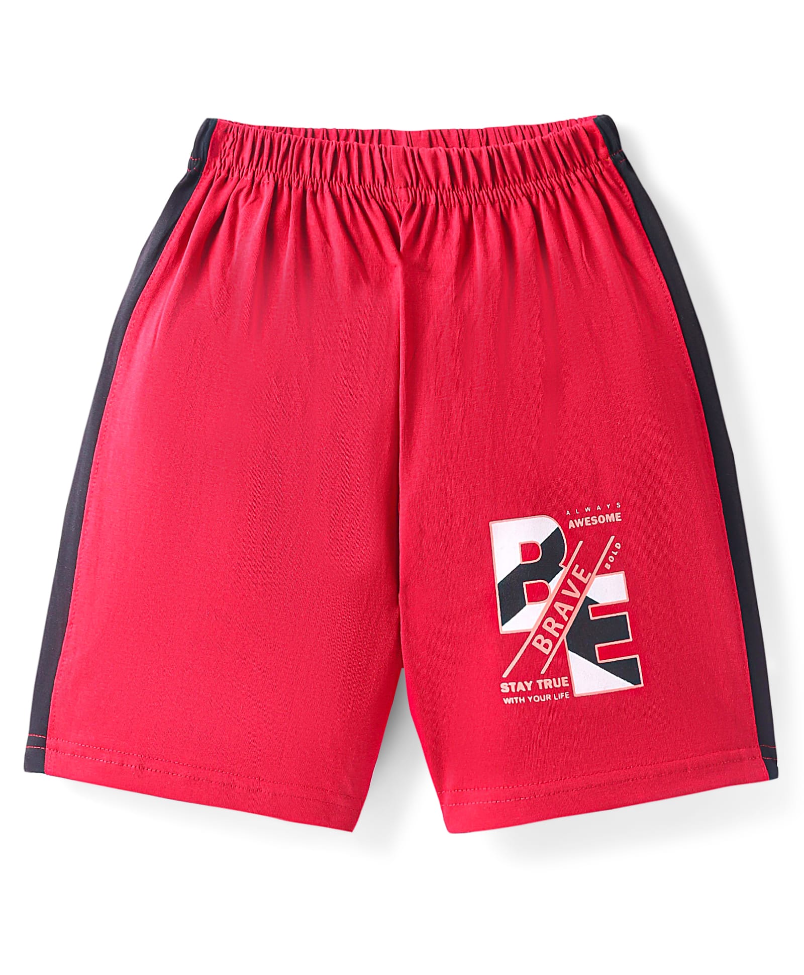Taeko Single Jersey Knee length Shorts with Brave Text Print - Red-picture-17