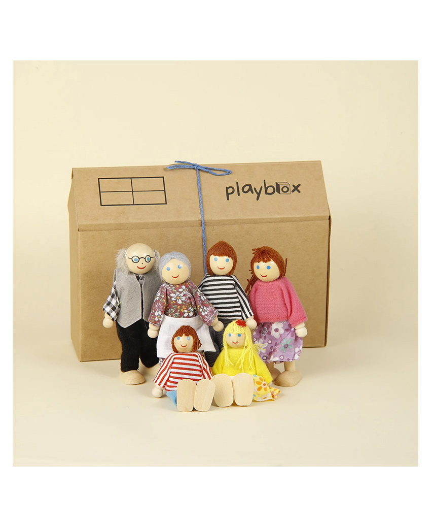 Playbox Wooden Pop's Family | 6pcs Wooden Dolls Pretend Play Set Dolls Family for Children Kids Figure Toy Mini House Gift-image-31