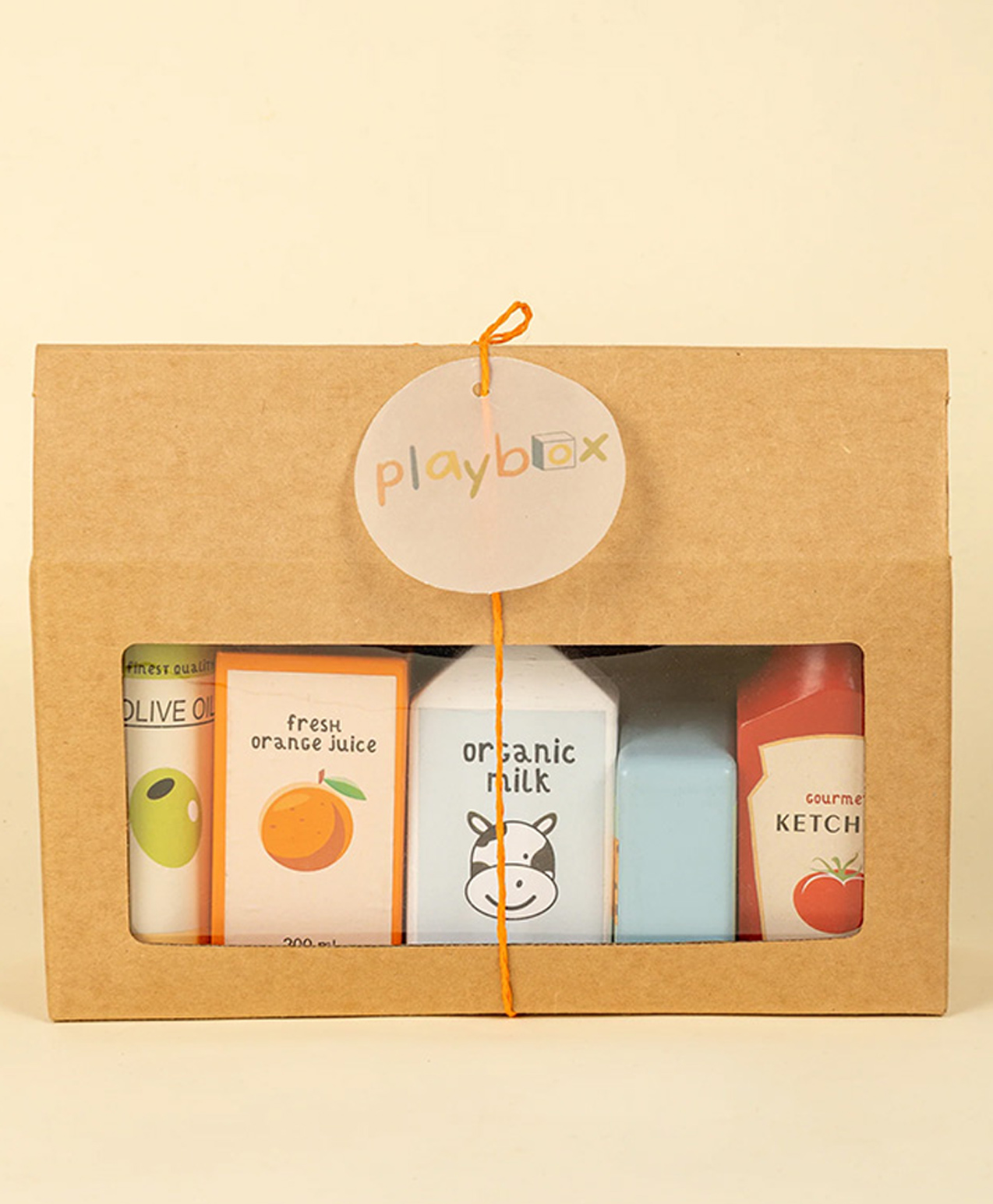 PlayBox Wooden Shop 'N' Roll Grocery Set - 5 Pcs Wooden Pretend Play Food Pack for Supermarket Roleplay Shopping Game, Play Kitchen Accessories-image-34