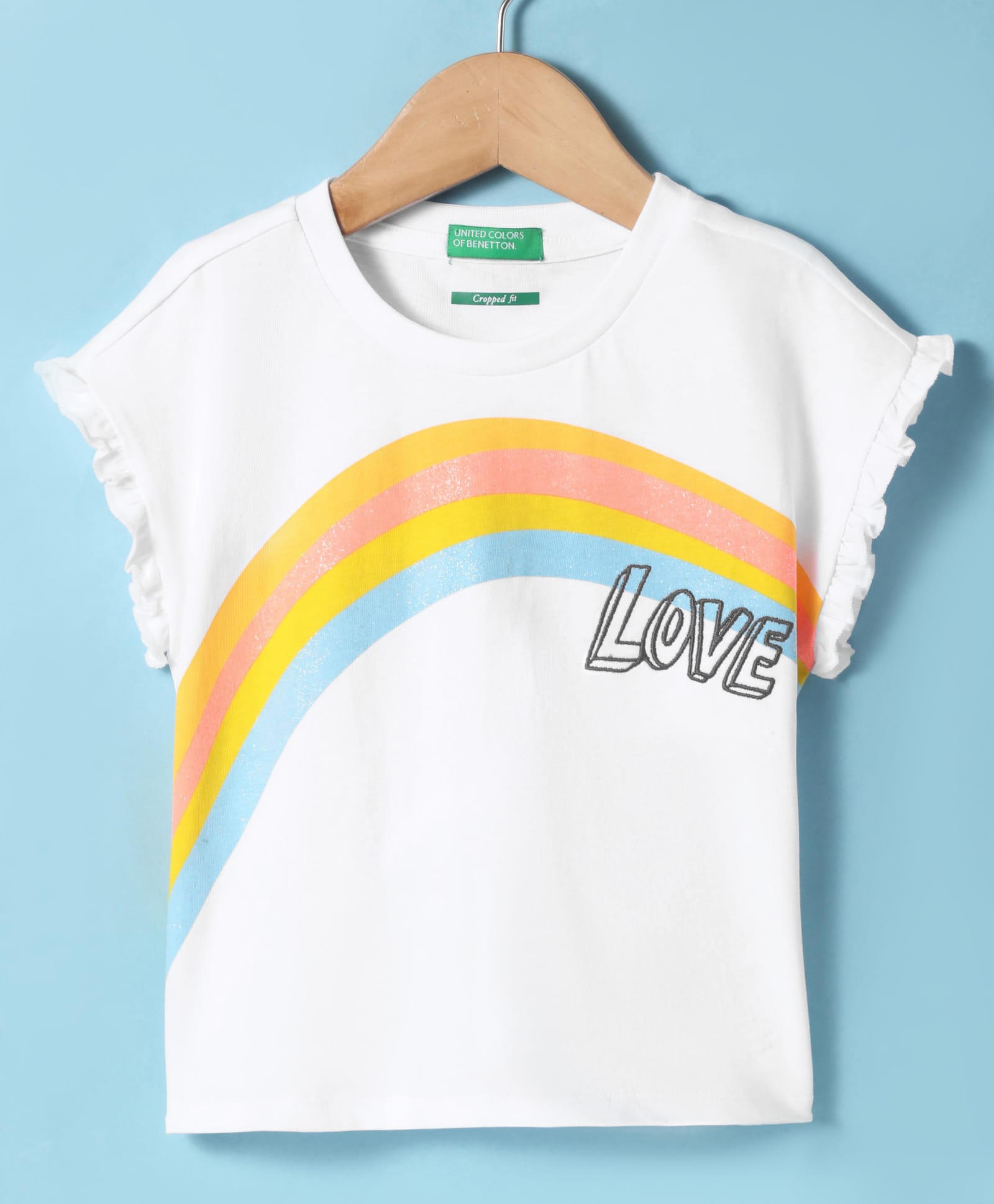 UCB Cotton Knit Frill Sleeves Top with Rainbow Theme Print - Off White-image-27