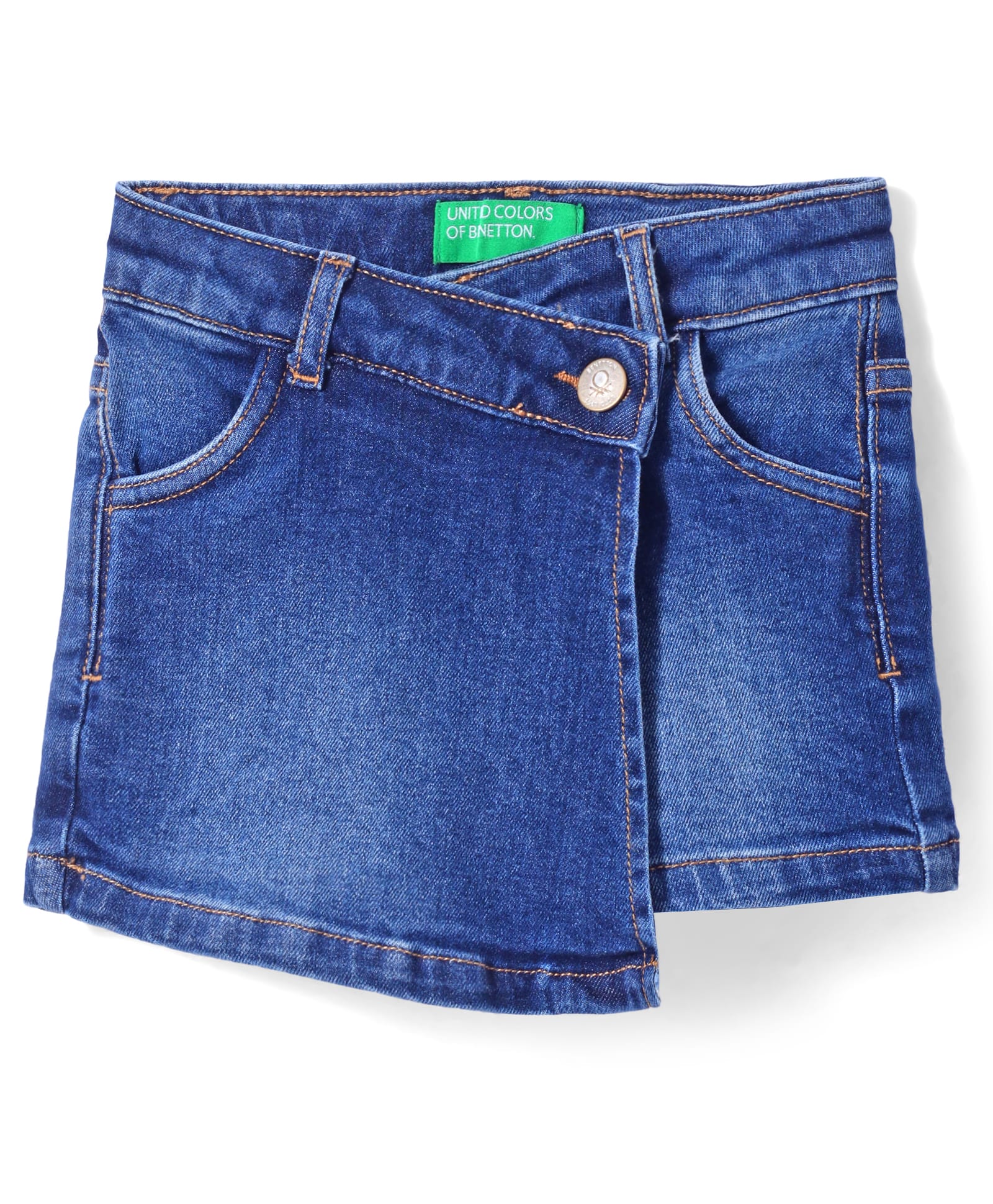 ucb cotton lycra woven above knee length solid color skort - blue