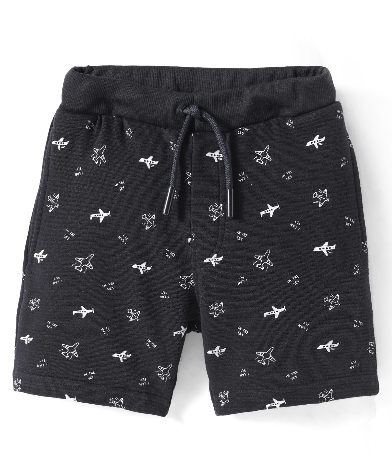 Evimo Single Jersey Knit Knee Length Shorts with Airplane - Charcoal Grey-picture-42