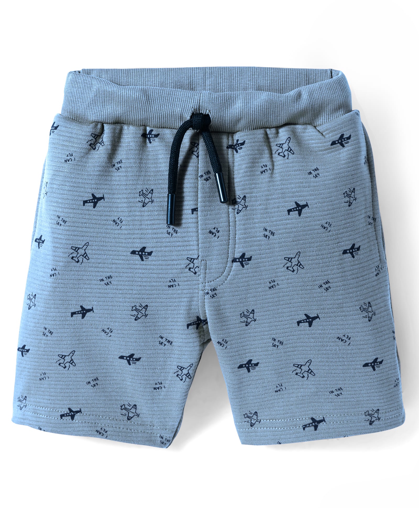 Evimo Single Jersey Knit Knee Length Shorts with Airplane - Blue-picture-15