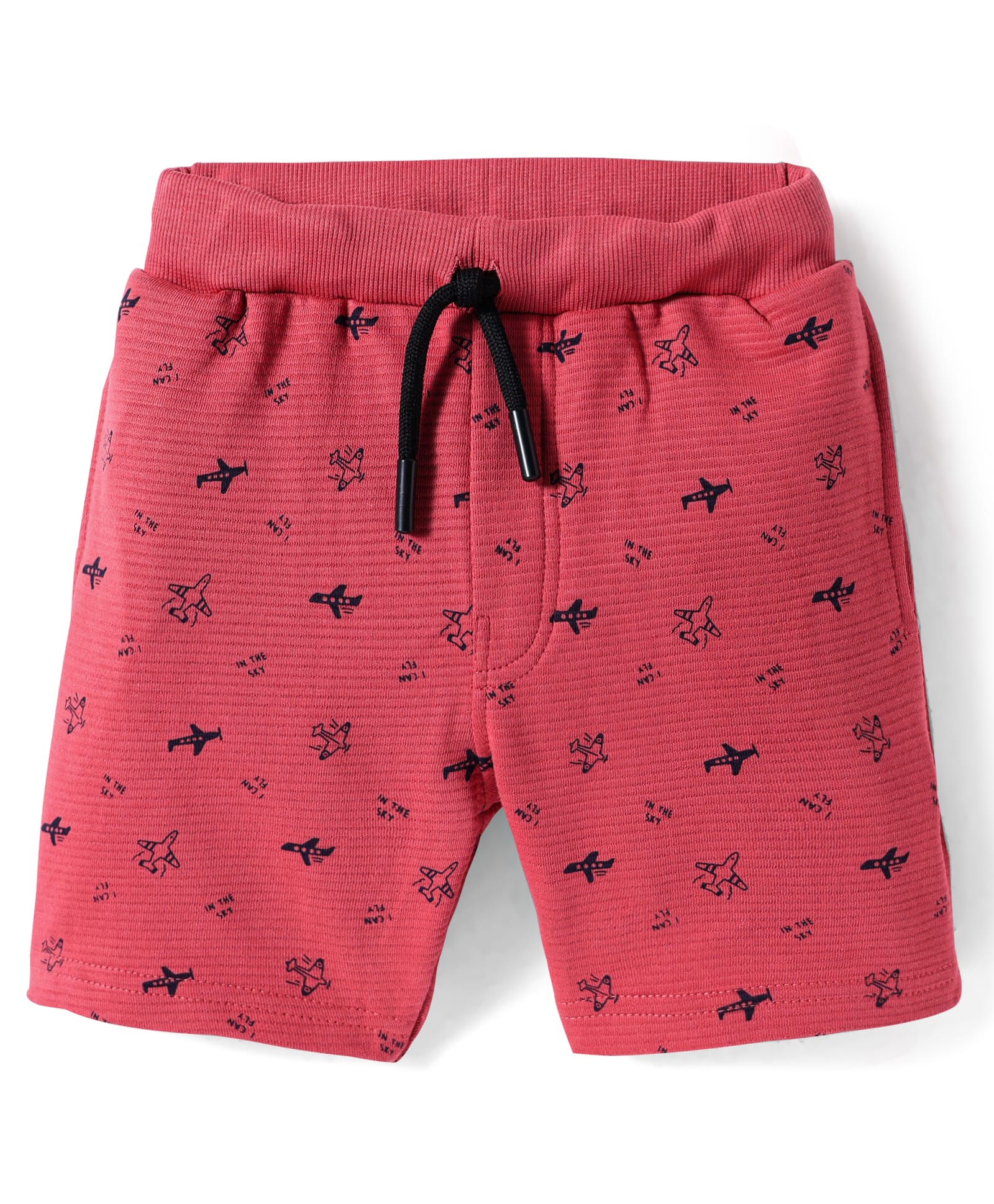 Evimo Single Jersey Knit Knee Length Shorts with Airplane - Red-picture-14
