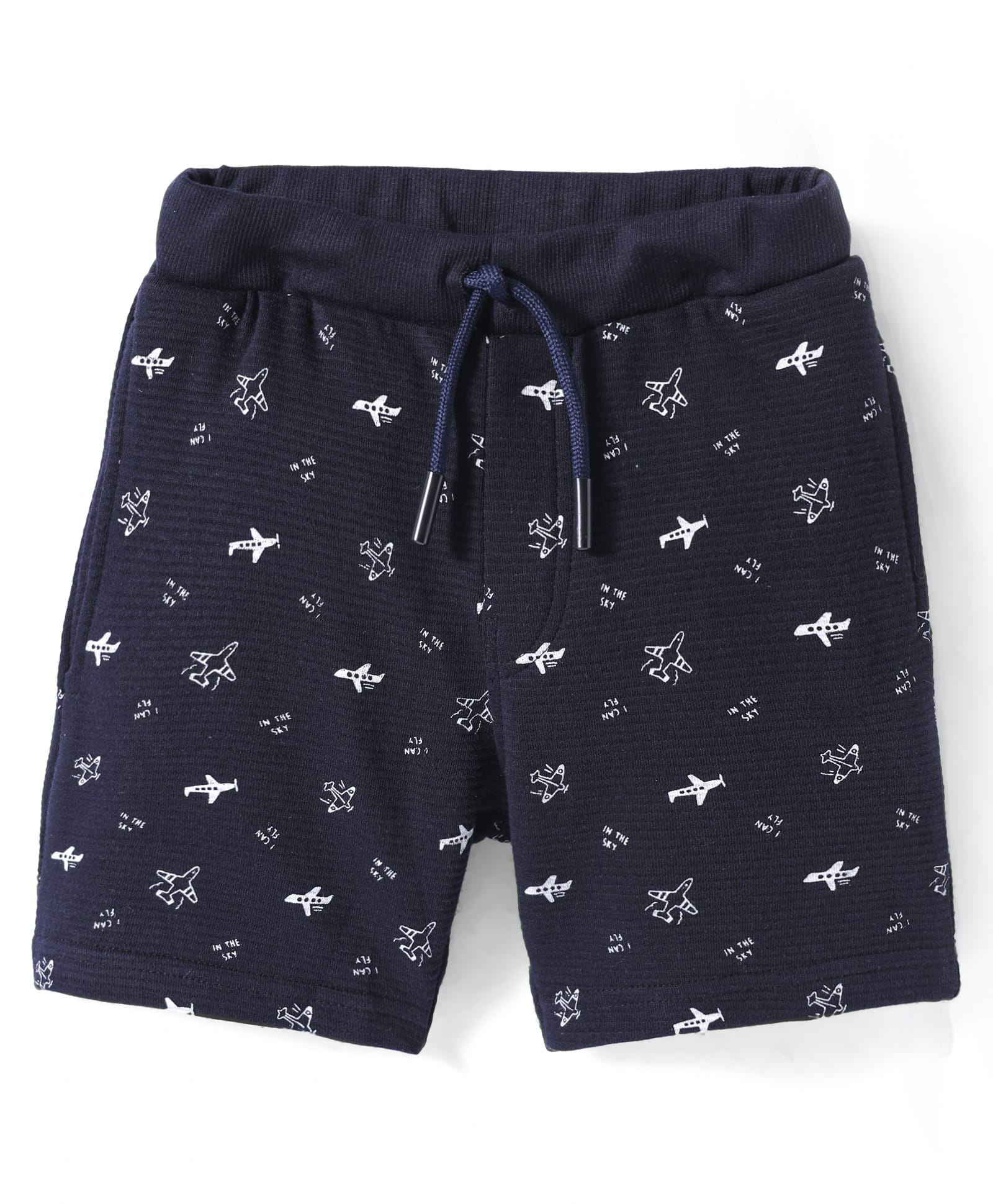 Evimo Single Jersey Knit Knee Length Shorts with Airplane - Navy Blue-picture-23