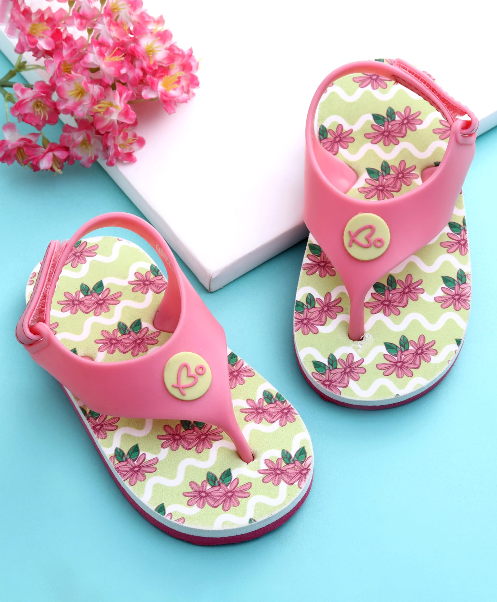 Babyoye Velcro Closure Flip Flops With Floral Print - Pink-image-23