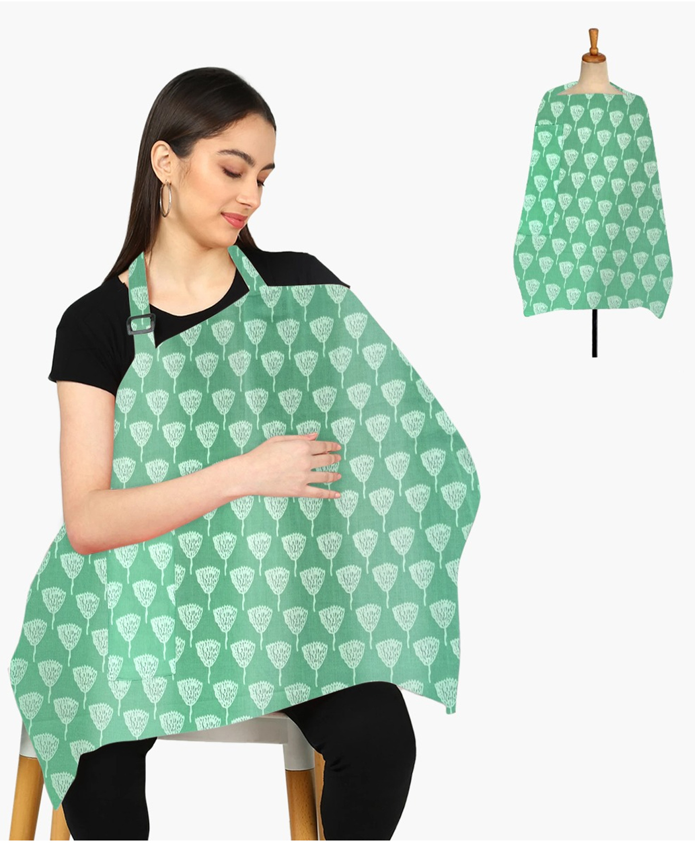 Zikku Nursing Feeding Cover for Breastfeeding Moms With Mobile Pocket- Green-picture-0