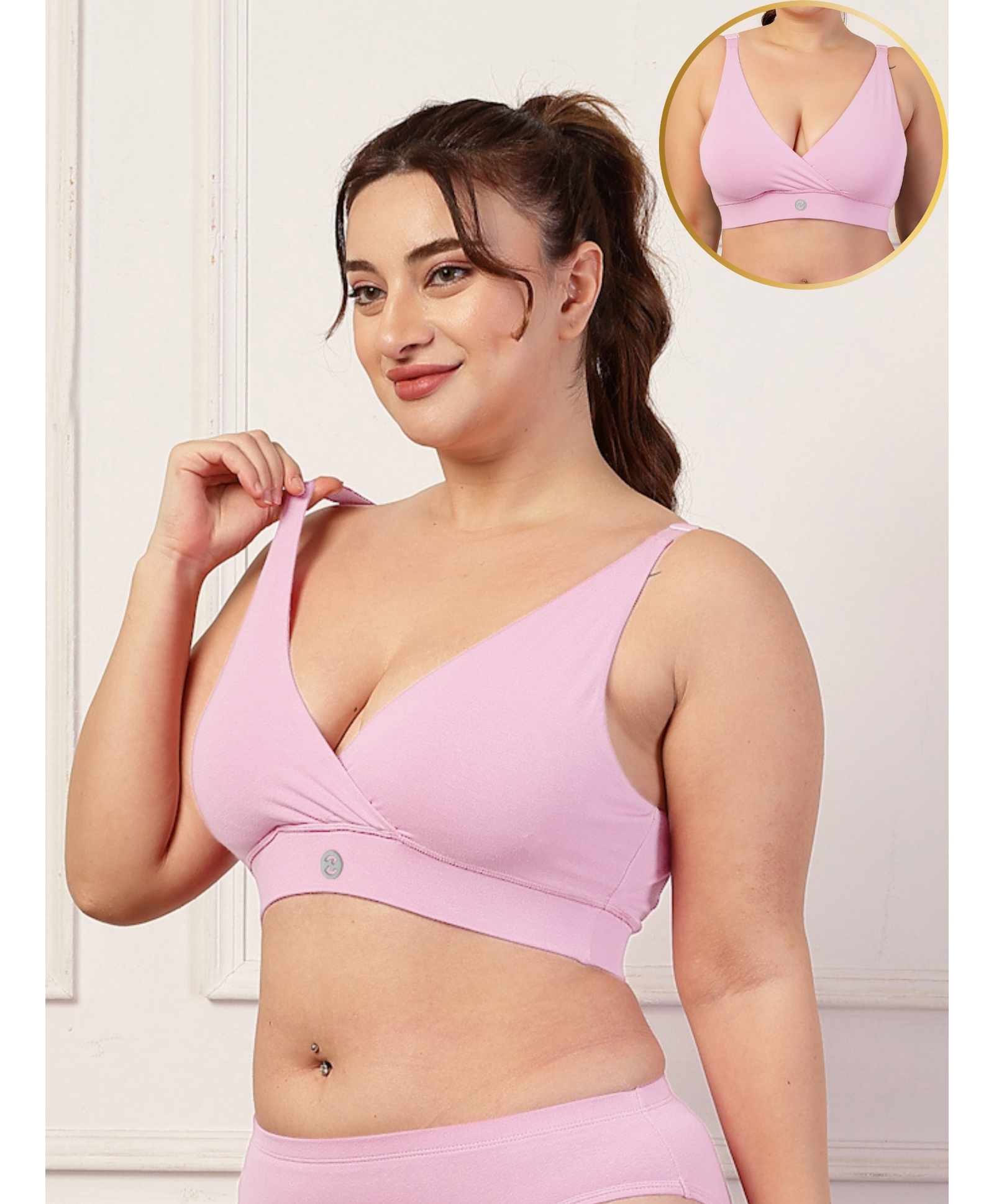Zelena 90% Cotton 10% Elastane Non-Wired Maternity Nursing Bra With Adjuster - Pink-picture-16