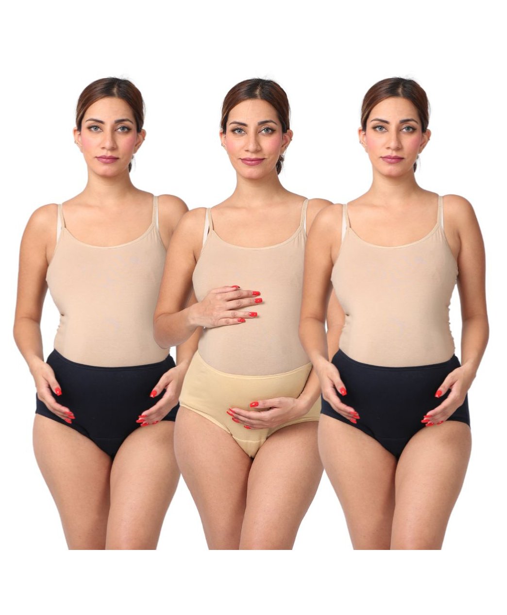 Morph Cotton Pack Of 3 Solid Incontinence Pregnancy Panties - Navy Blue & Skin-image-17