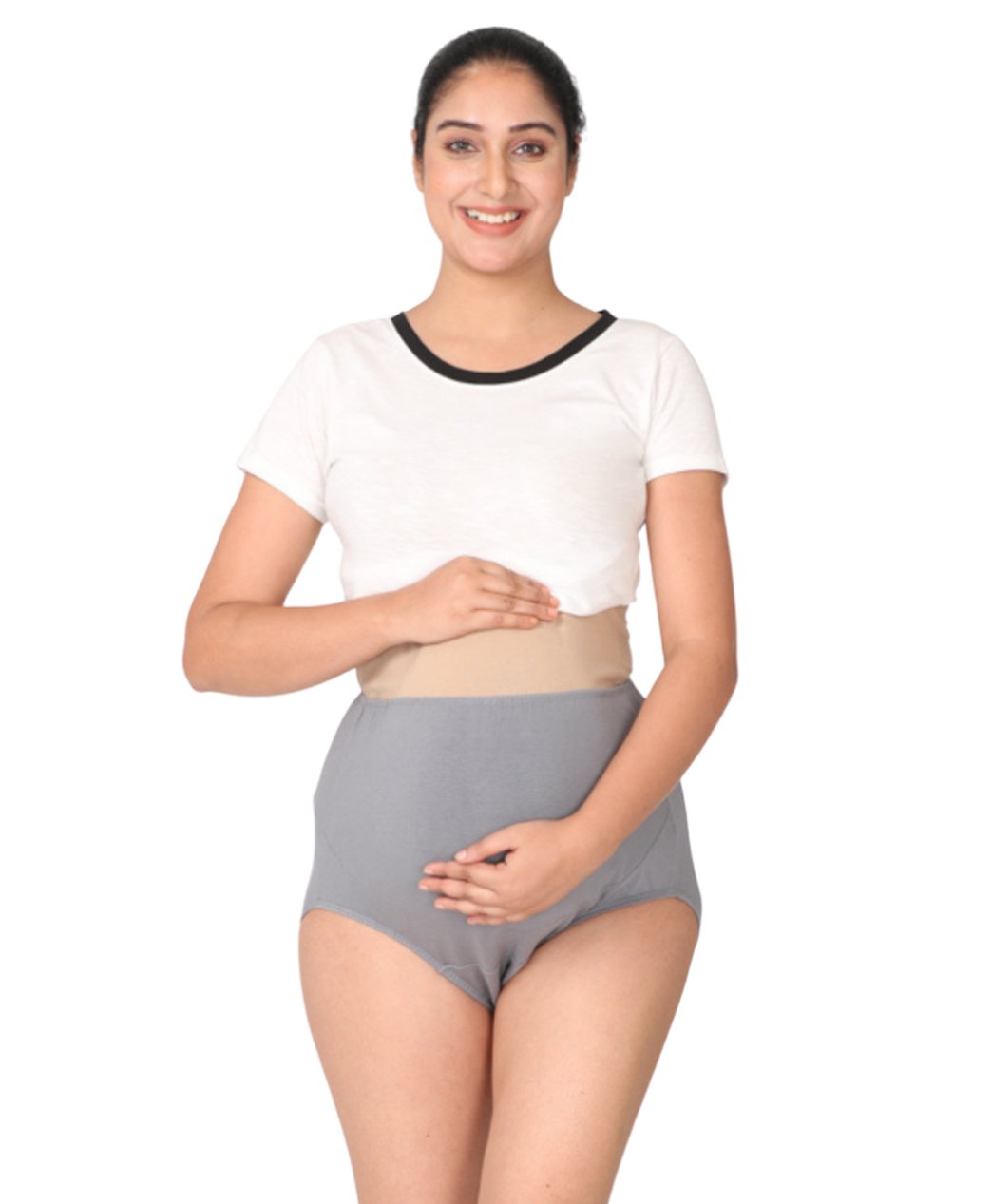Morph Cotton Spandex Solid High Waist Maternity Belly Panel Panty - Steel Grey-image-19