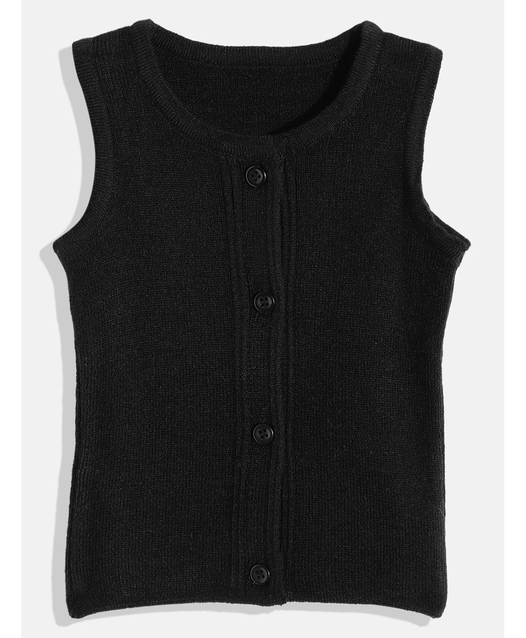 RVK Sleeveless Solid Cardigan - Black-image-23