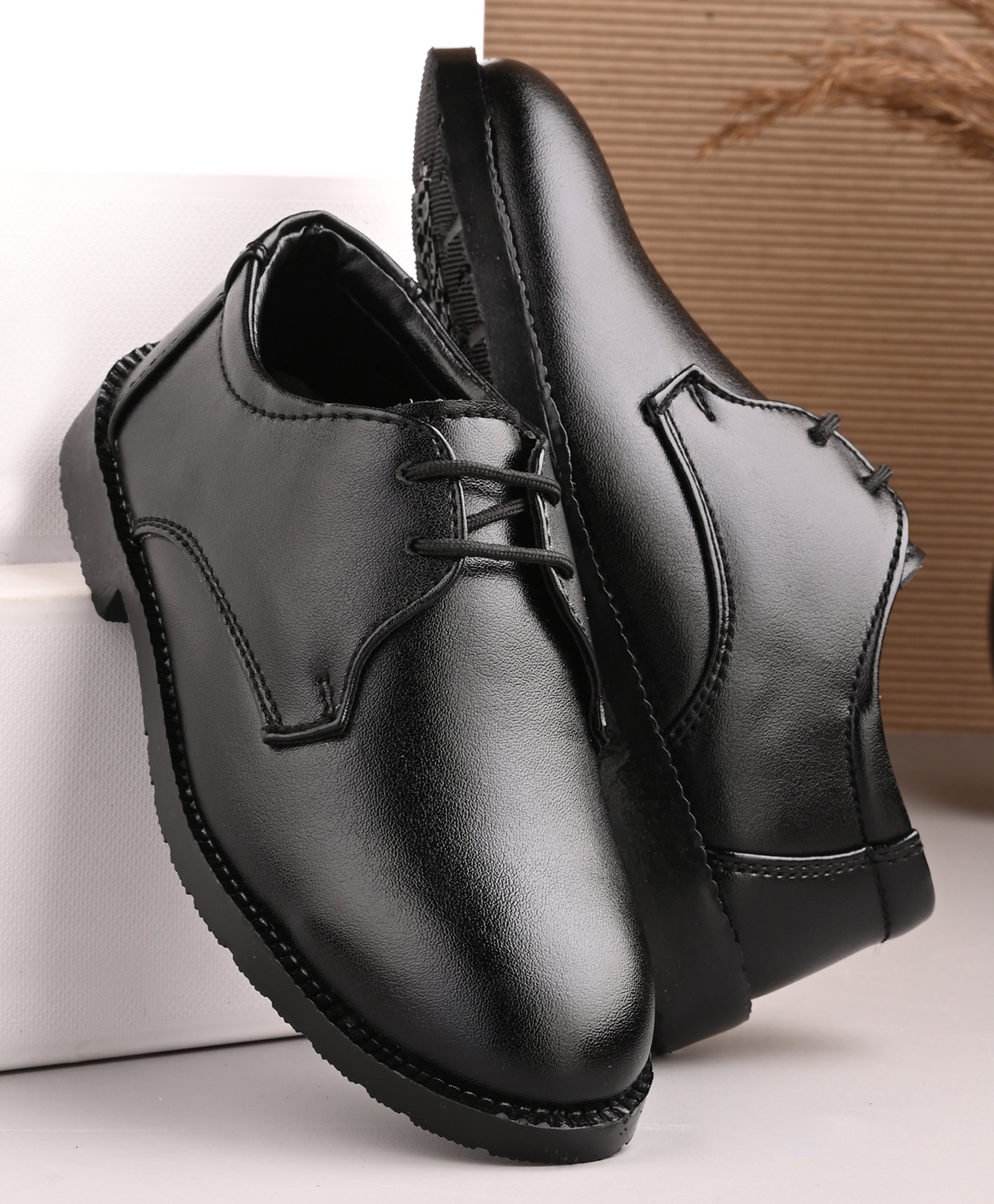 Stefens Solid Formal Lace Up Derby Shoes - Black-image-5