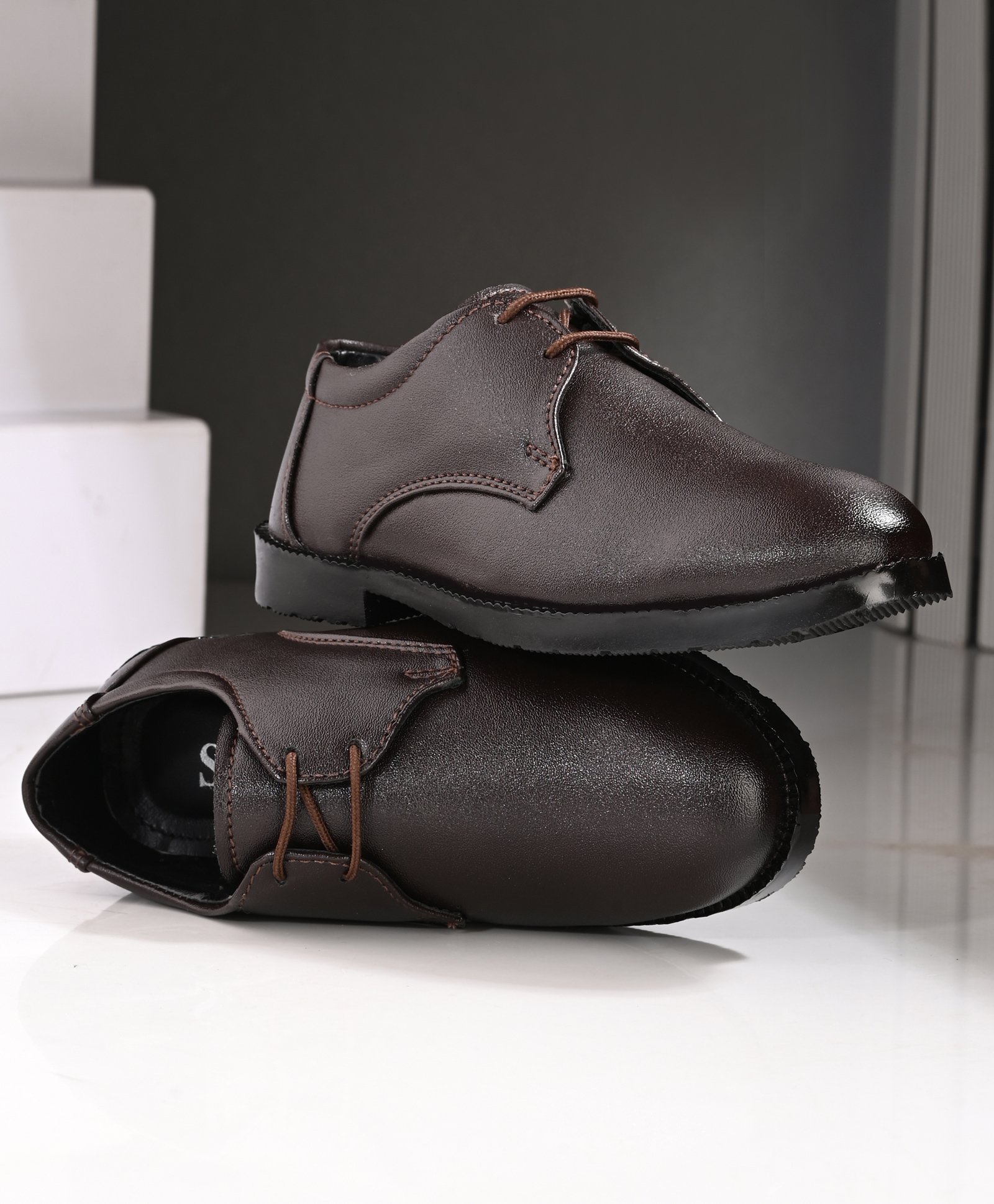 Stefens Solid Formal Lace Up Derby Shoes - Brown-image-38