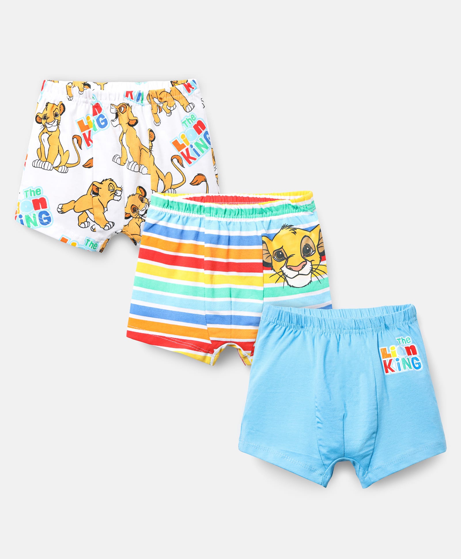 Babyhug Disney Cotton Knit Trunks With Stripes & Lion King Graphics Pack Of 3 - Light Blue White & Red-image-30